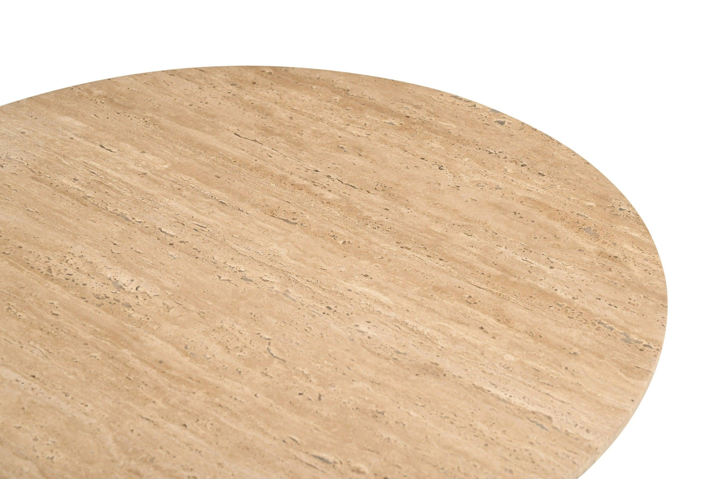 Pawnee Modern Travertine Marble and Wood Round Coffee Table