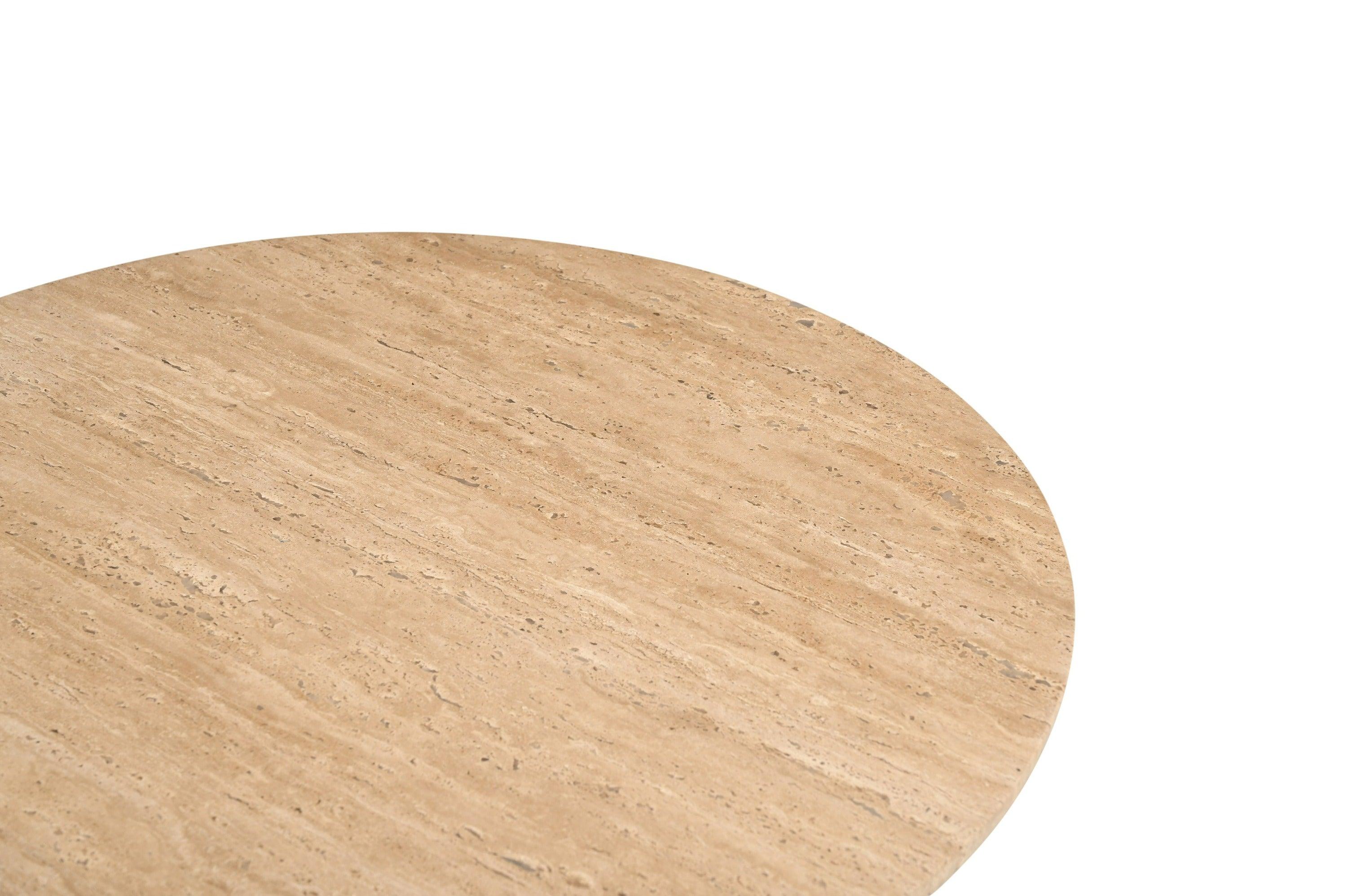 Modrest Pawnee Modern Travertine Marble Wood Round End Table