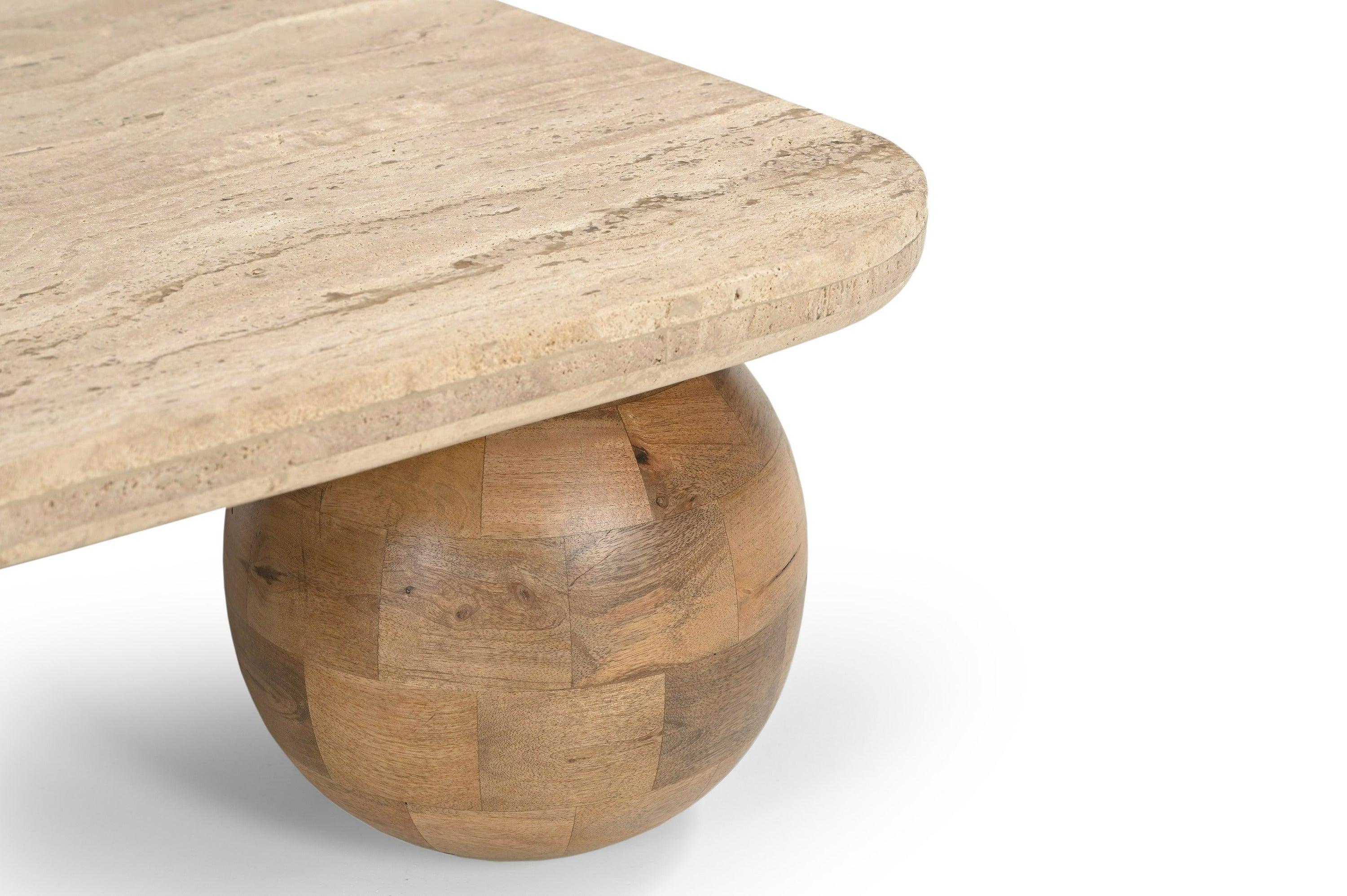 Modrest Seadrift Modern Travertine Marble Wood Square Coffee Table