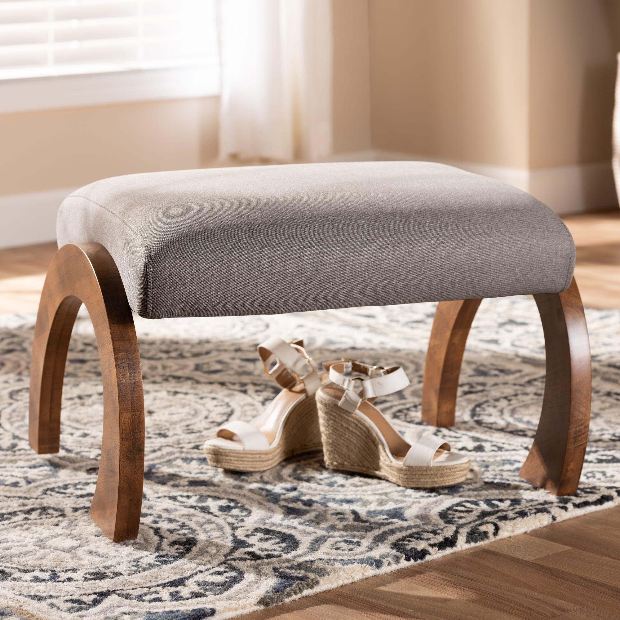 Sandrine Modern and Contemporary Fabric Upholstered Finished Wood Ottoman