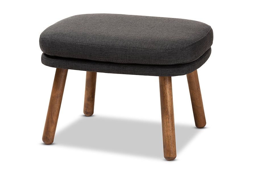 Lovise Mid-Century Modern Fabric Upholstered Finished Wood Ottoman