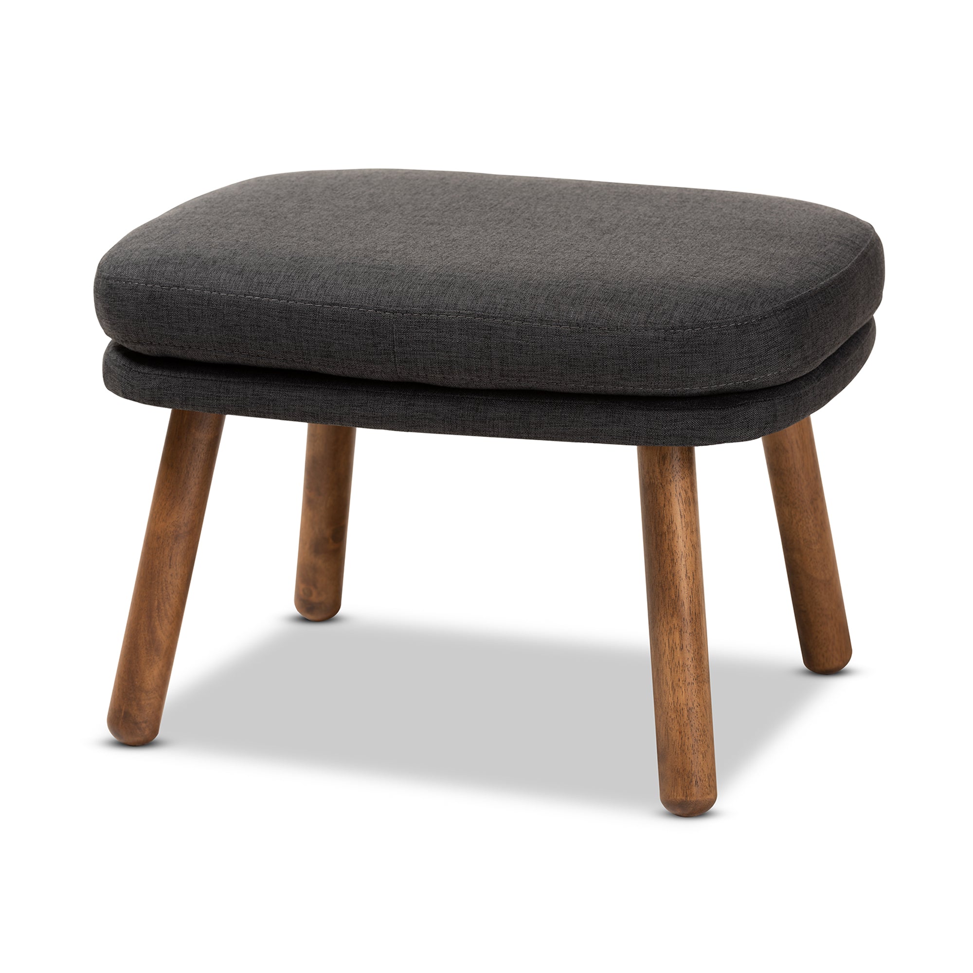 Lovise Mid-Century Modern Fabric Upholstered Finished Wood Ottoman