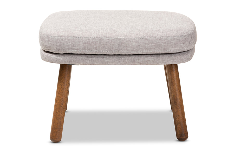 Lovise Mid-Century Modern Fabric Upholstered Finished Wood Ottoman