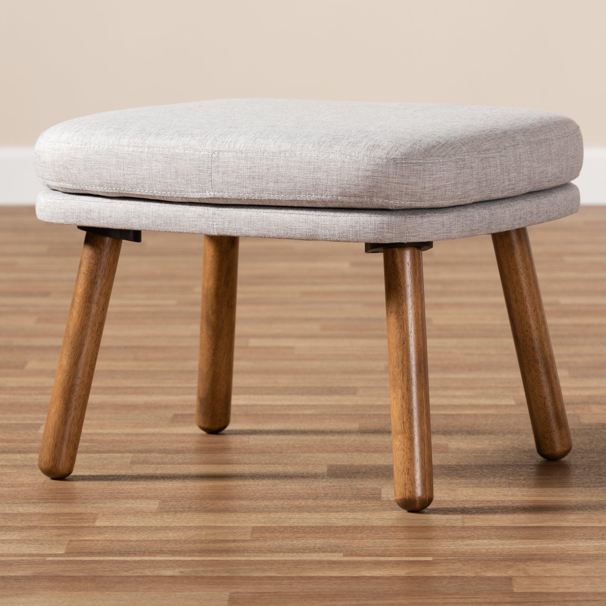 Lovise Mid-Century Modern ish Fabric Upholstered Finished Wood Ottoman