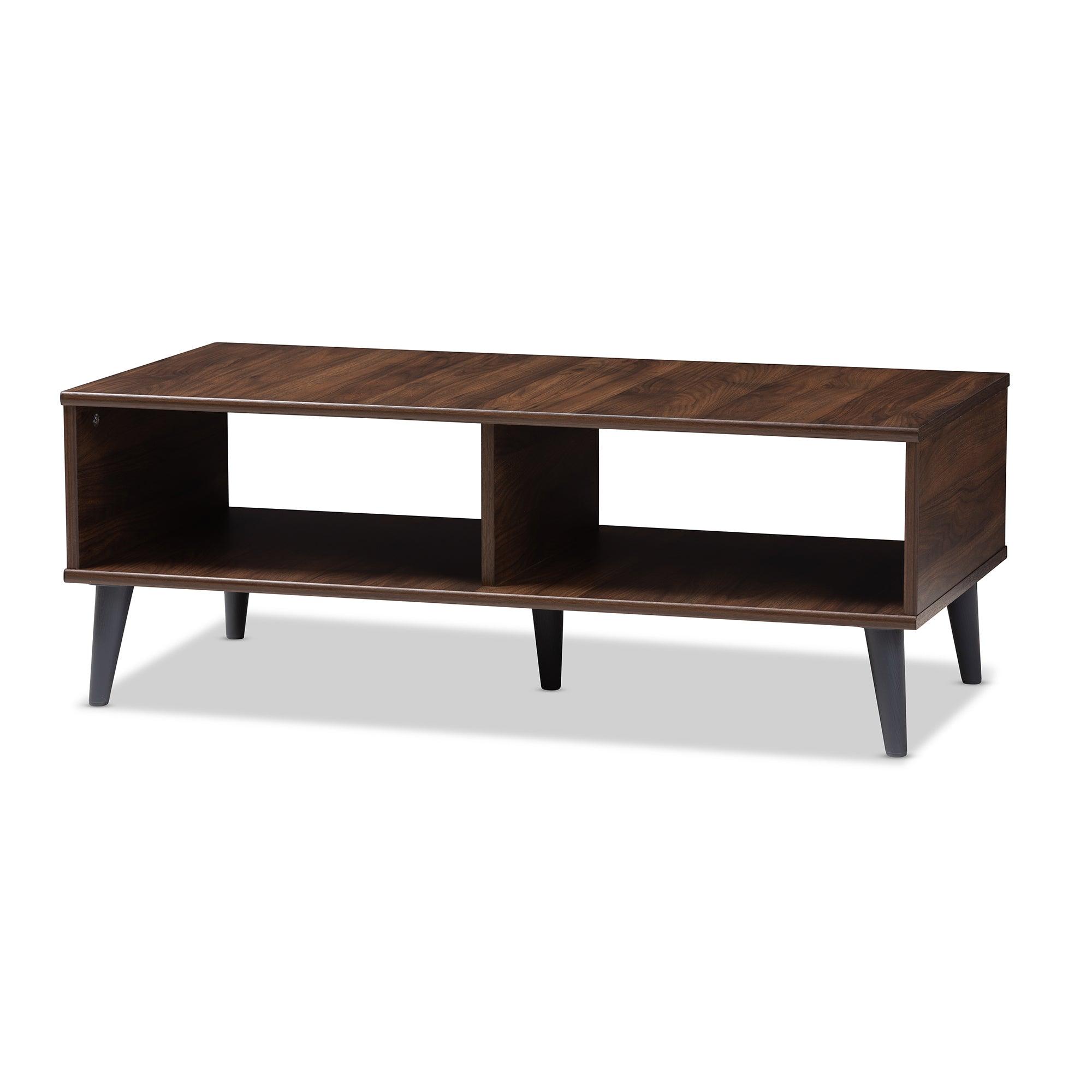 Pierre Mid-Century Modern and Dark Finished Wood Coffee Table