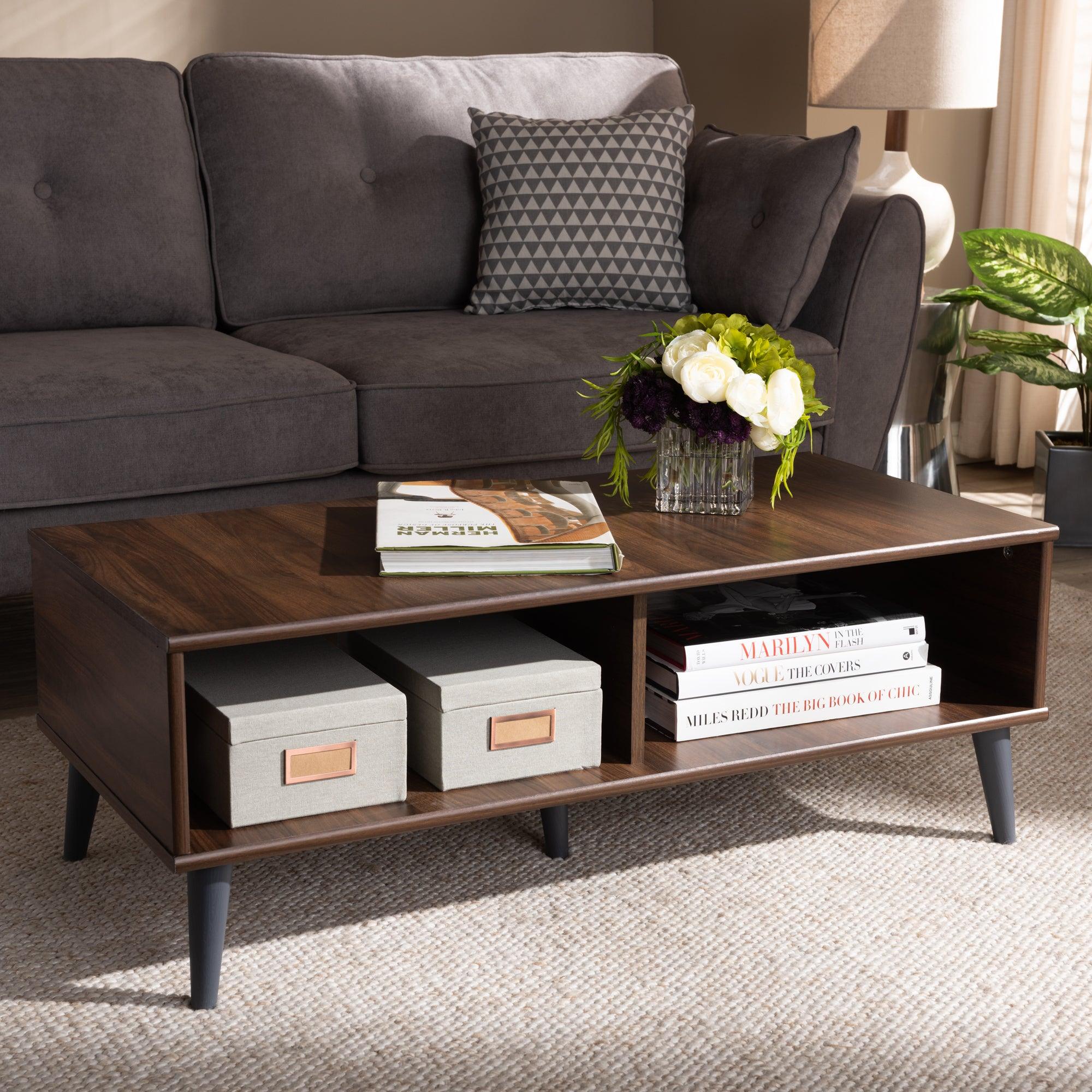 Pierre Mid-Century Modern and Dark Finished Wood Coffee Table