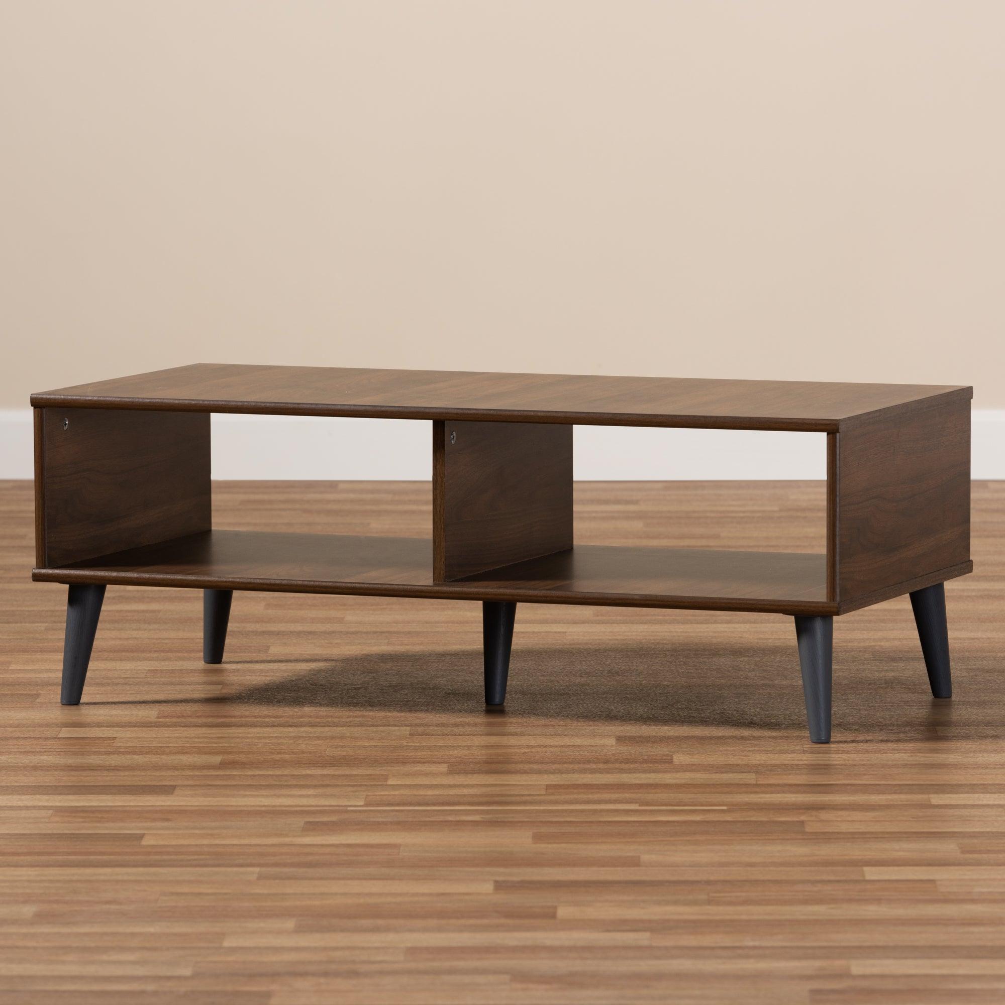Pierre Mid-Century Modern and Dark Finished Wood Coffee Table