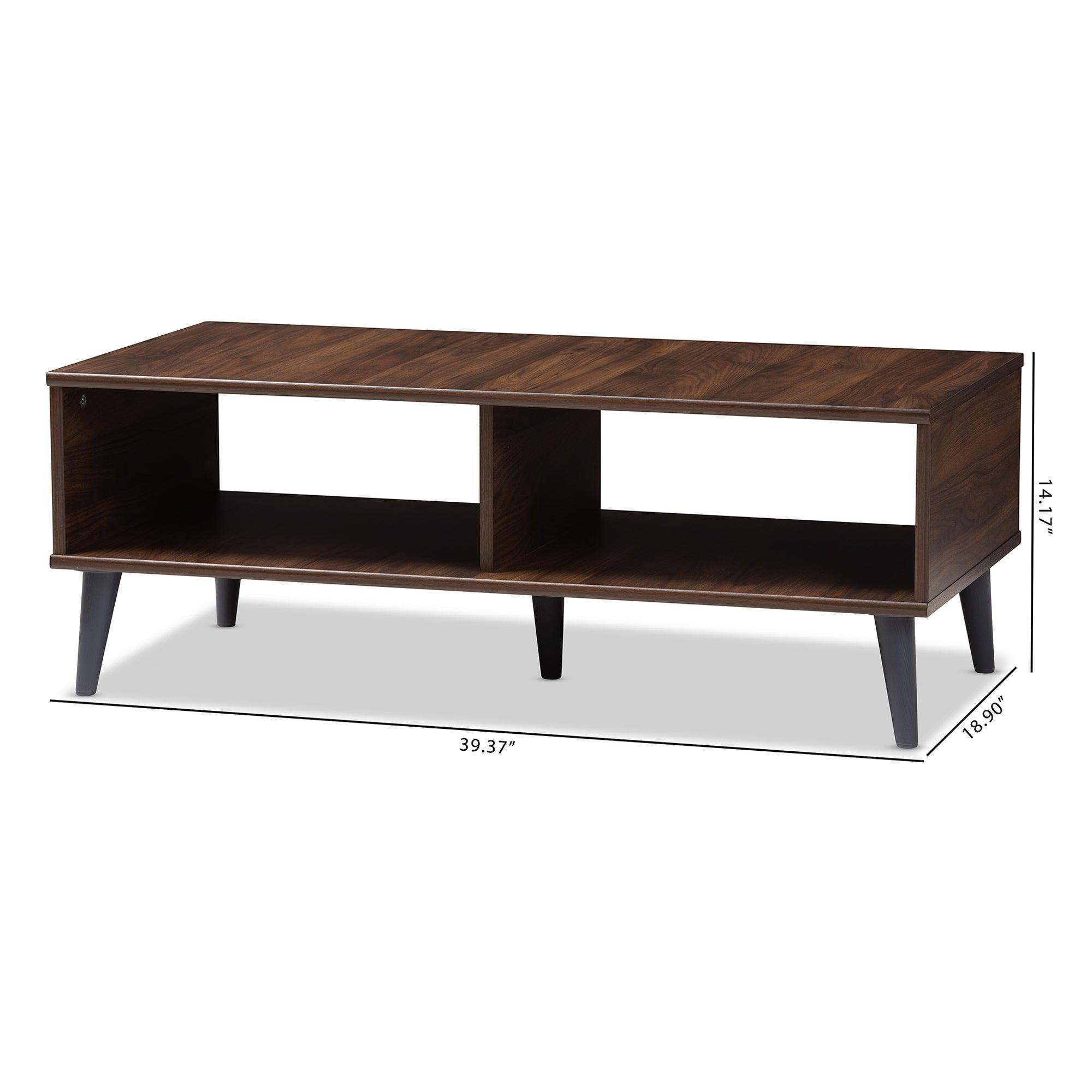 Pierre Mid-Century Modern and Dark Finished Wood Coffee Table