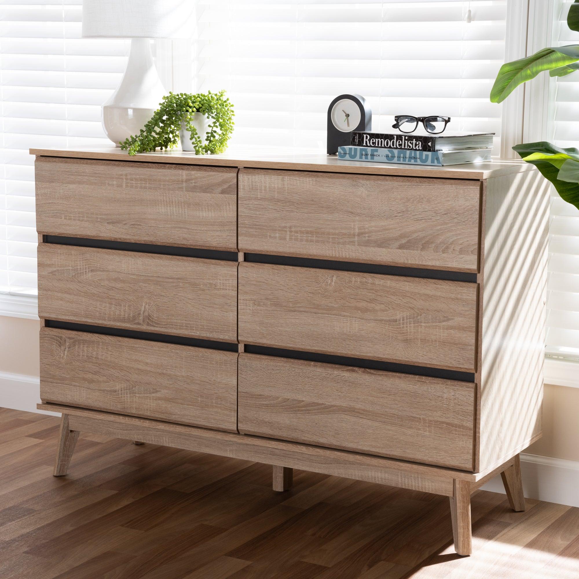 Miren Mid-Century Modern Light and Dark 6-Drawer Dresser