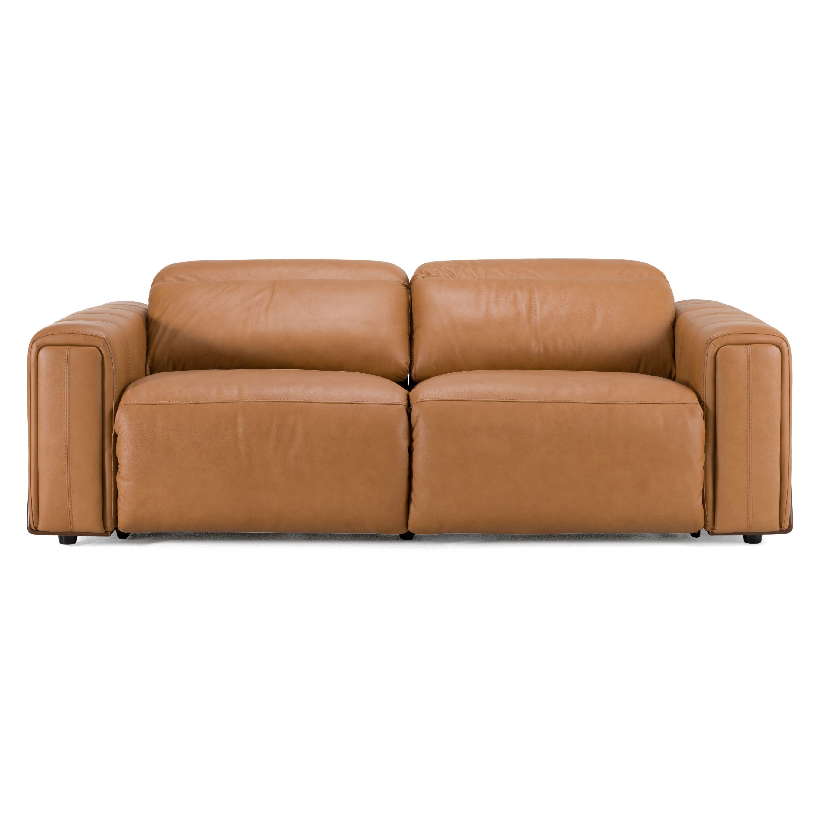 Sandstone Modern Leather Sofa w/ 2 Electric Recliners