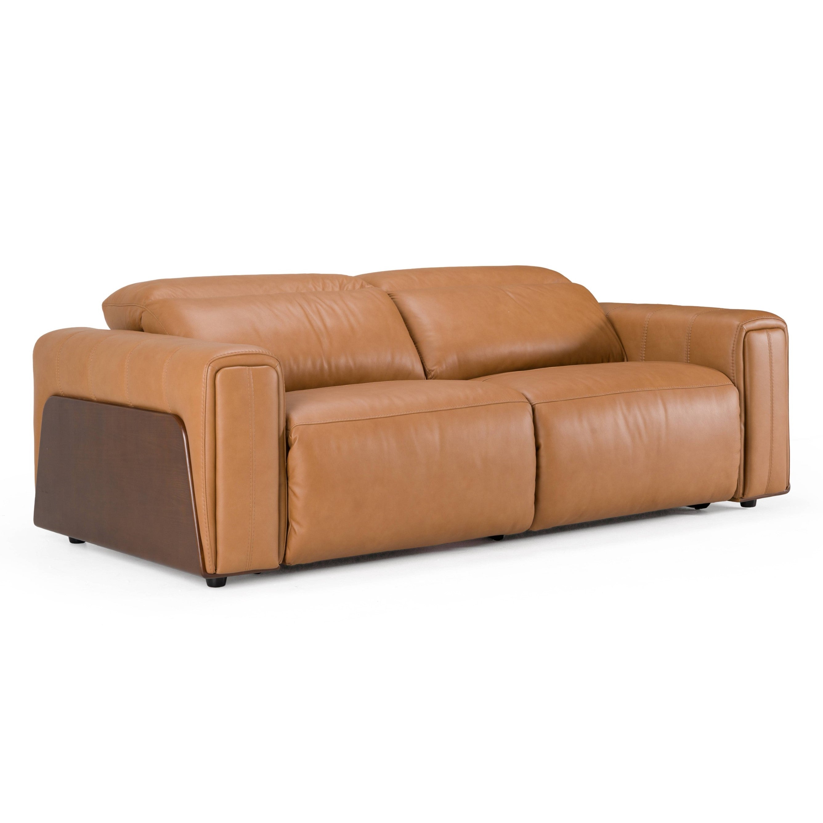 Sandstone Modern Leather Sofa w/ 2 Electric Recliners