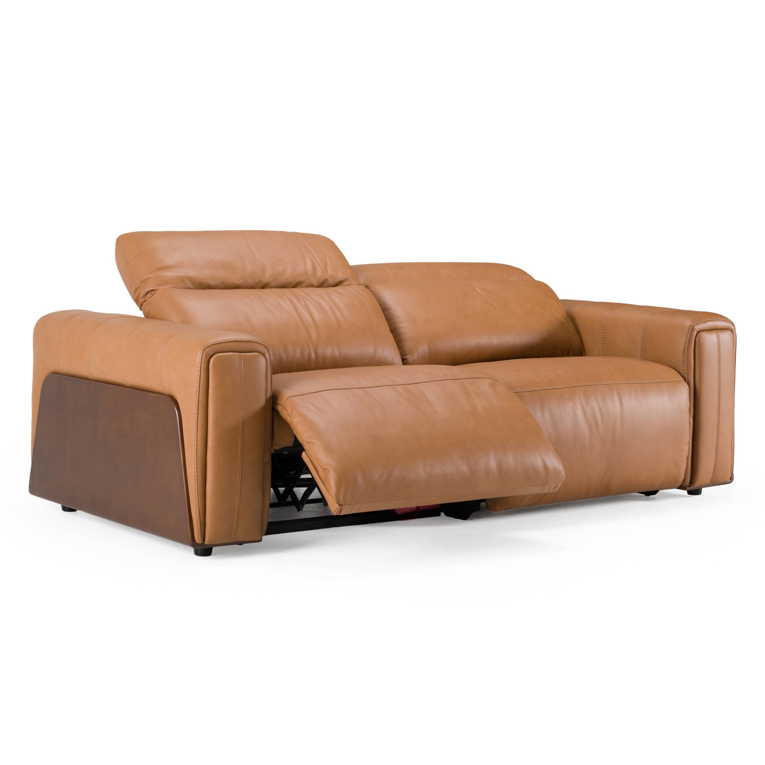 Sandstone Modern Leather Sofa w/ 2 Electric Recliners