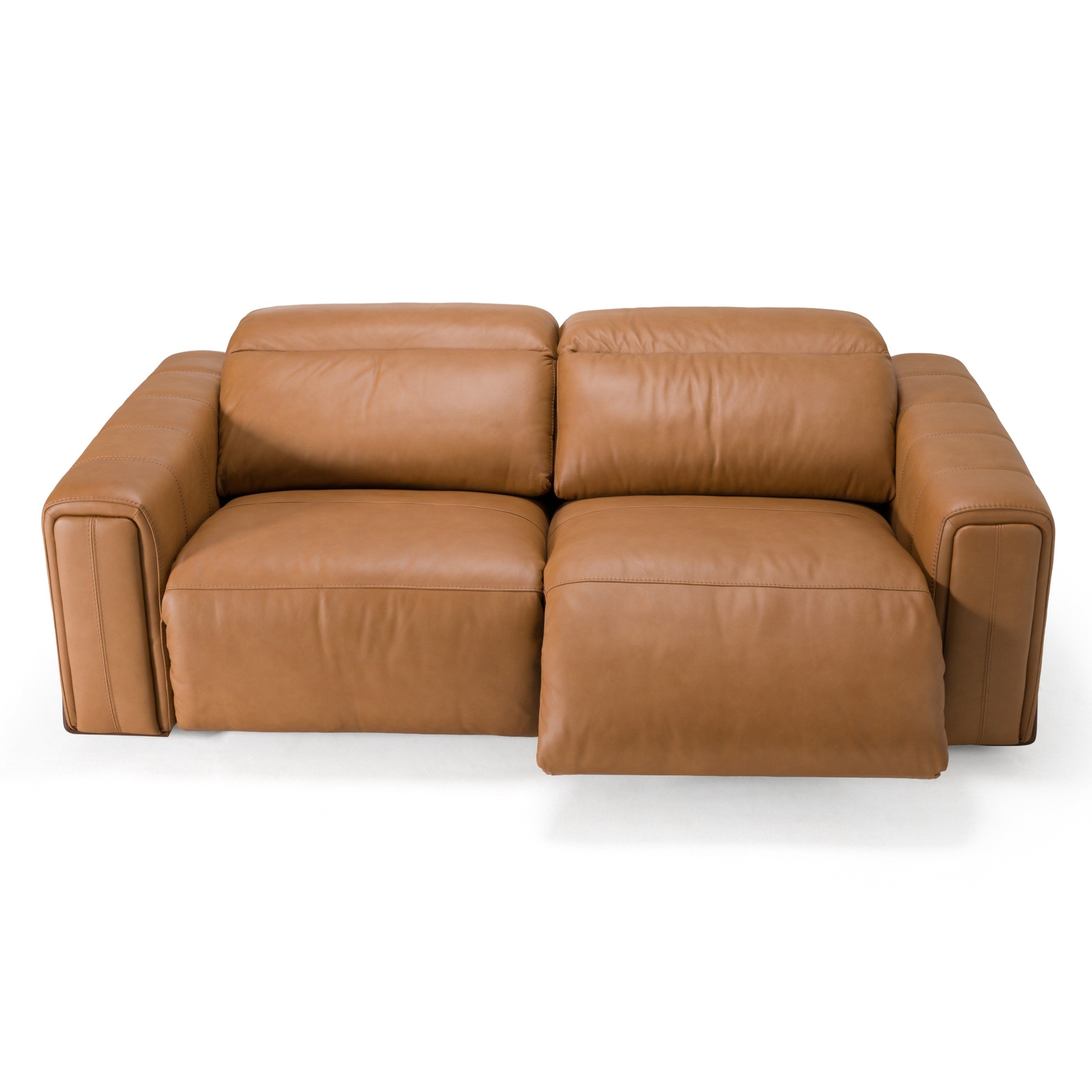Sandstone Modern Leather Sofa w/ 2 Electric Recliners
