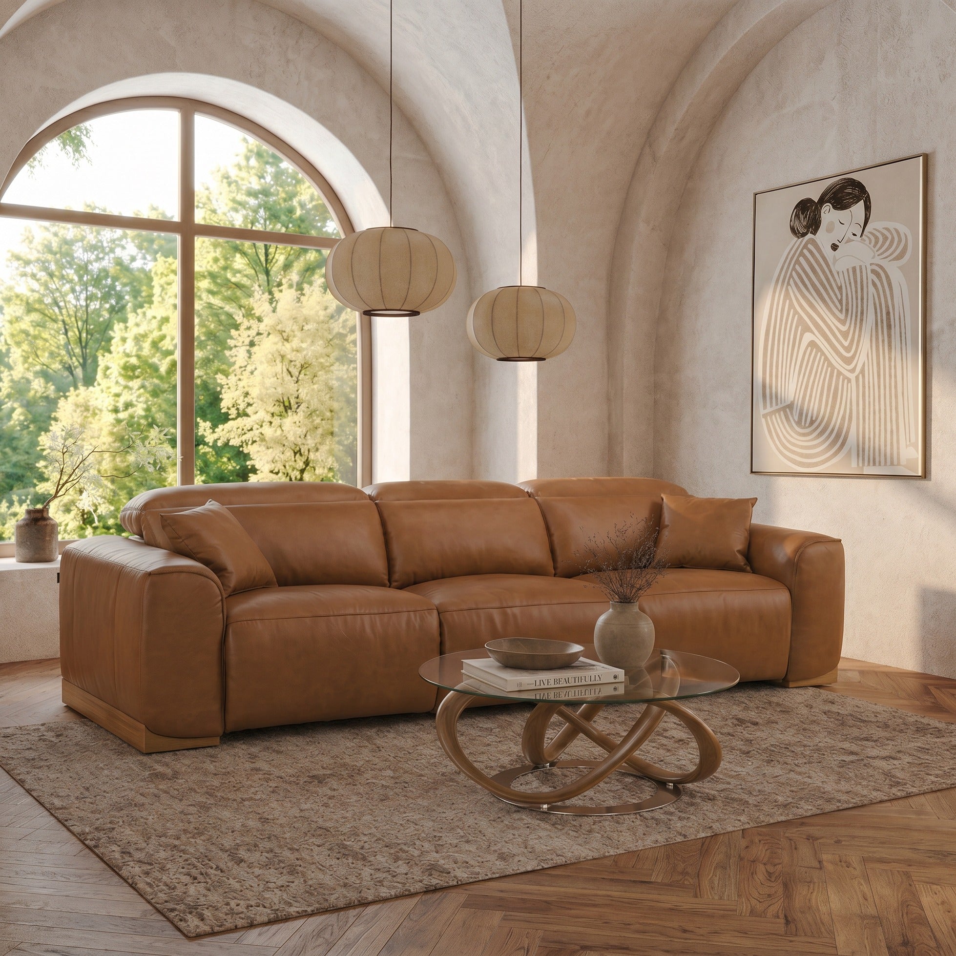 Hagerty Modern Leather Sofa with 2 Power Recliners