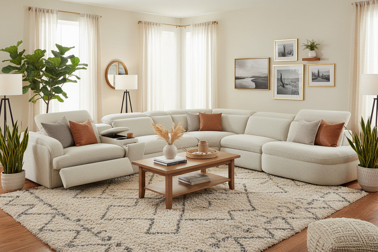 Ambler Modern Fabric Sectional Sofa w/ 2 Power Recliners Right Facing Chaise