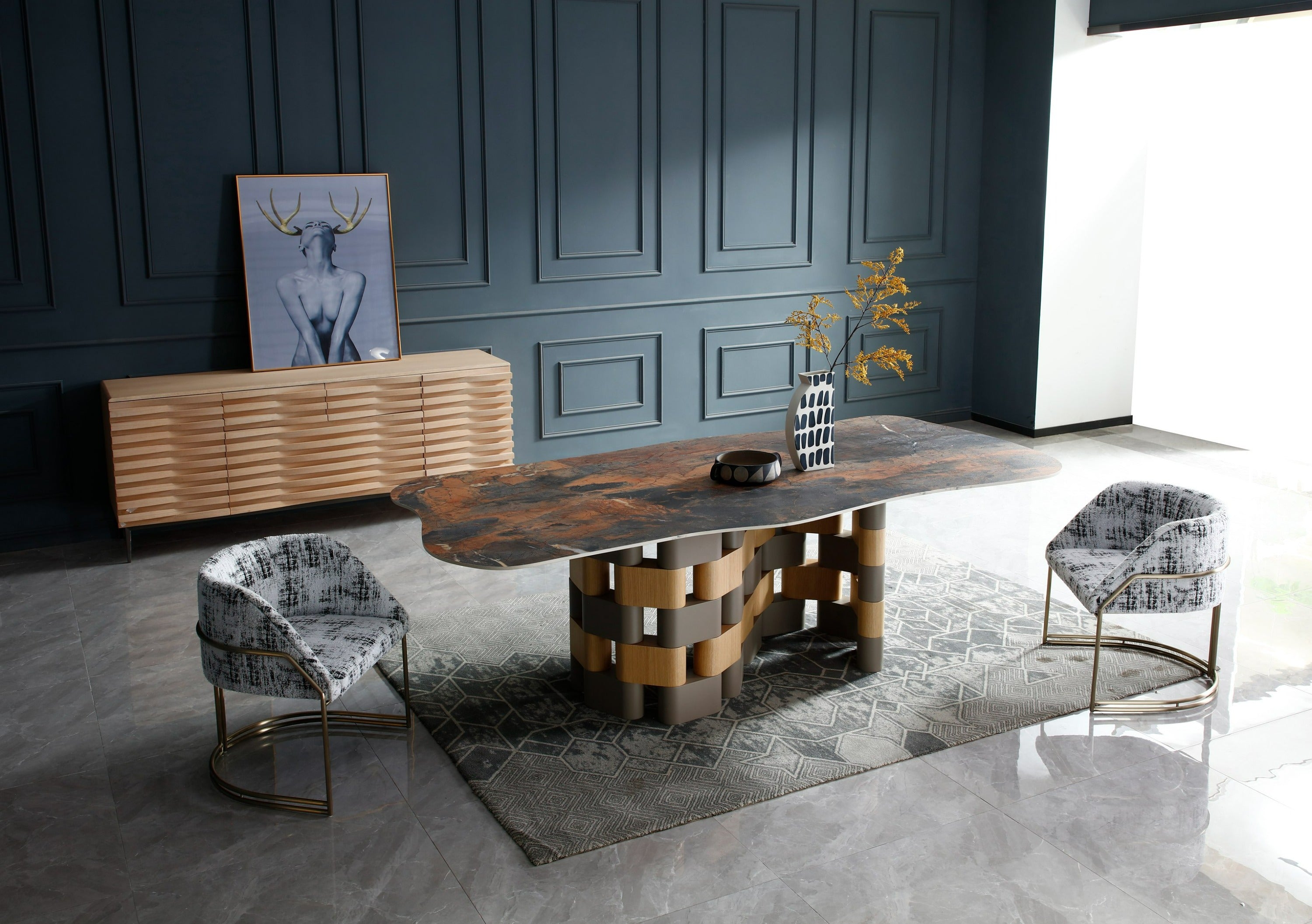 Falzone Modern Ceramic Wood Dining Table