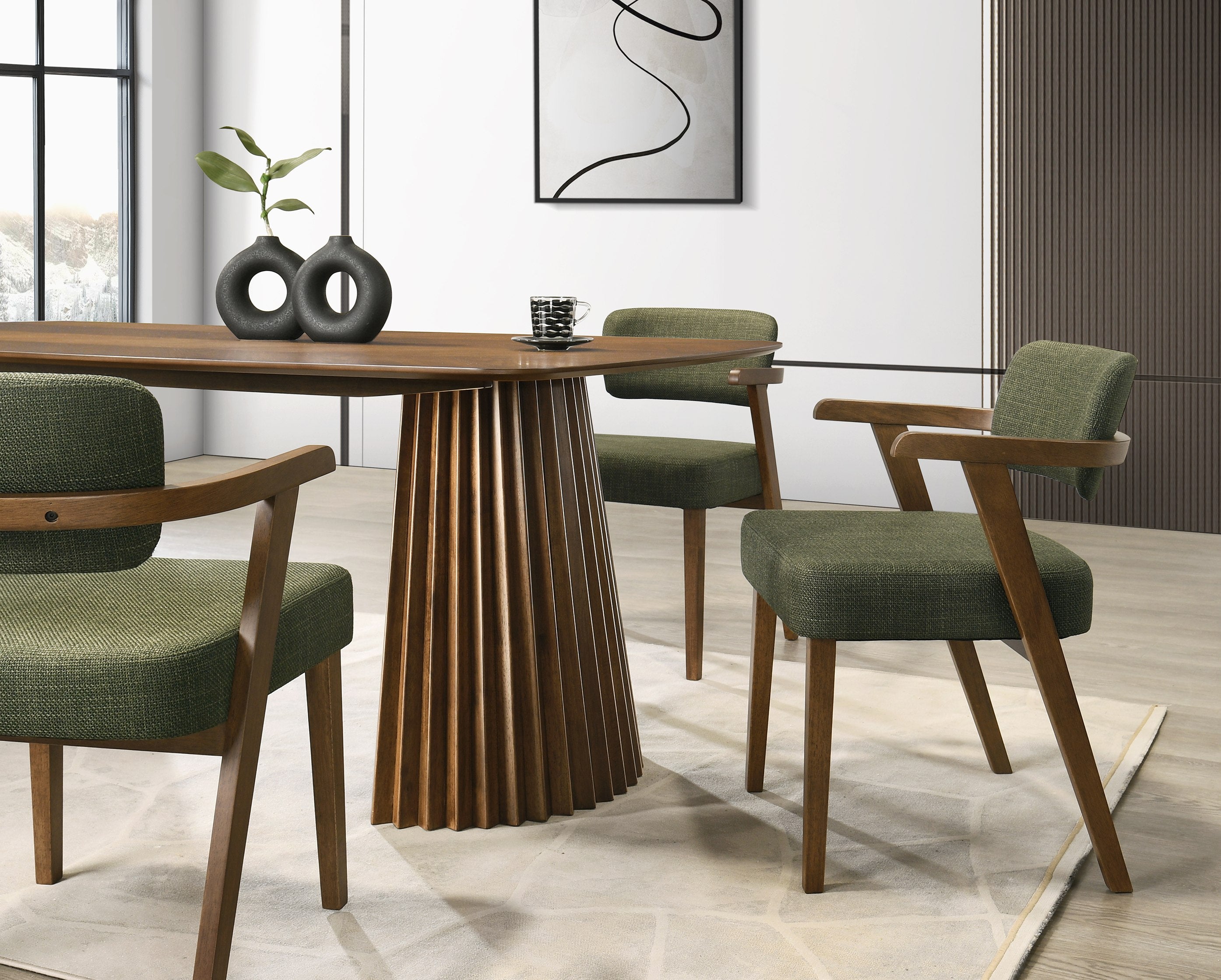 Sacks Mid-Century Modern Fabric and Herringbone Dining Set