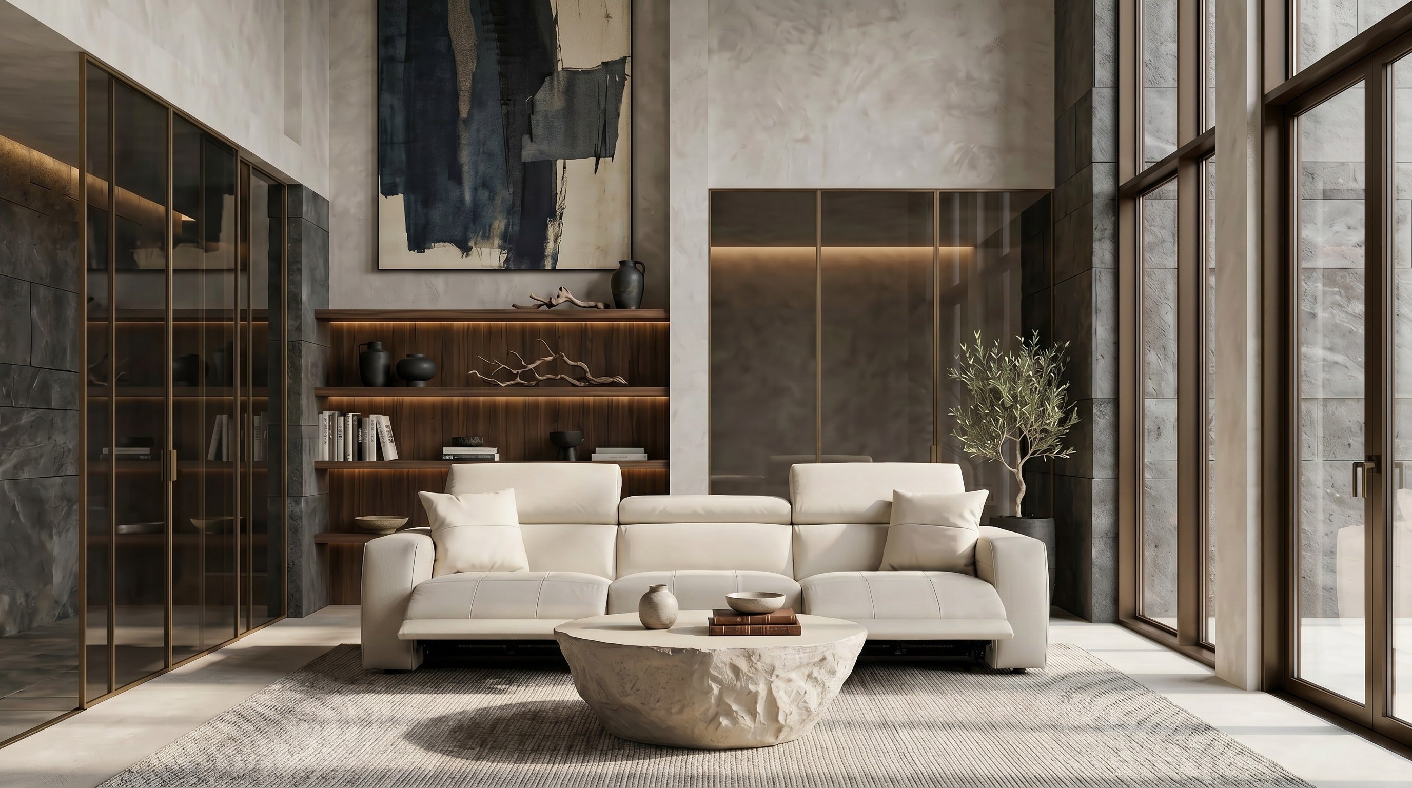 Dalton Modern Italian Leather 4-Seat Sofa and 2 Recliners