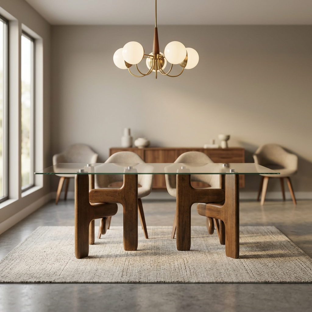 Velshi Modern Glass and Walnut Rectangular Dining Table