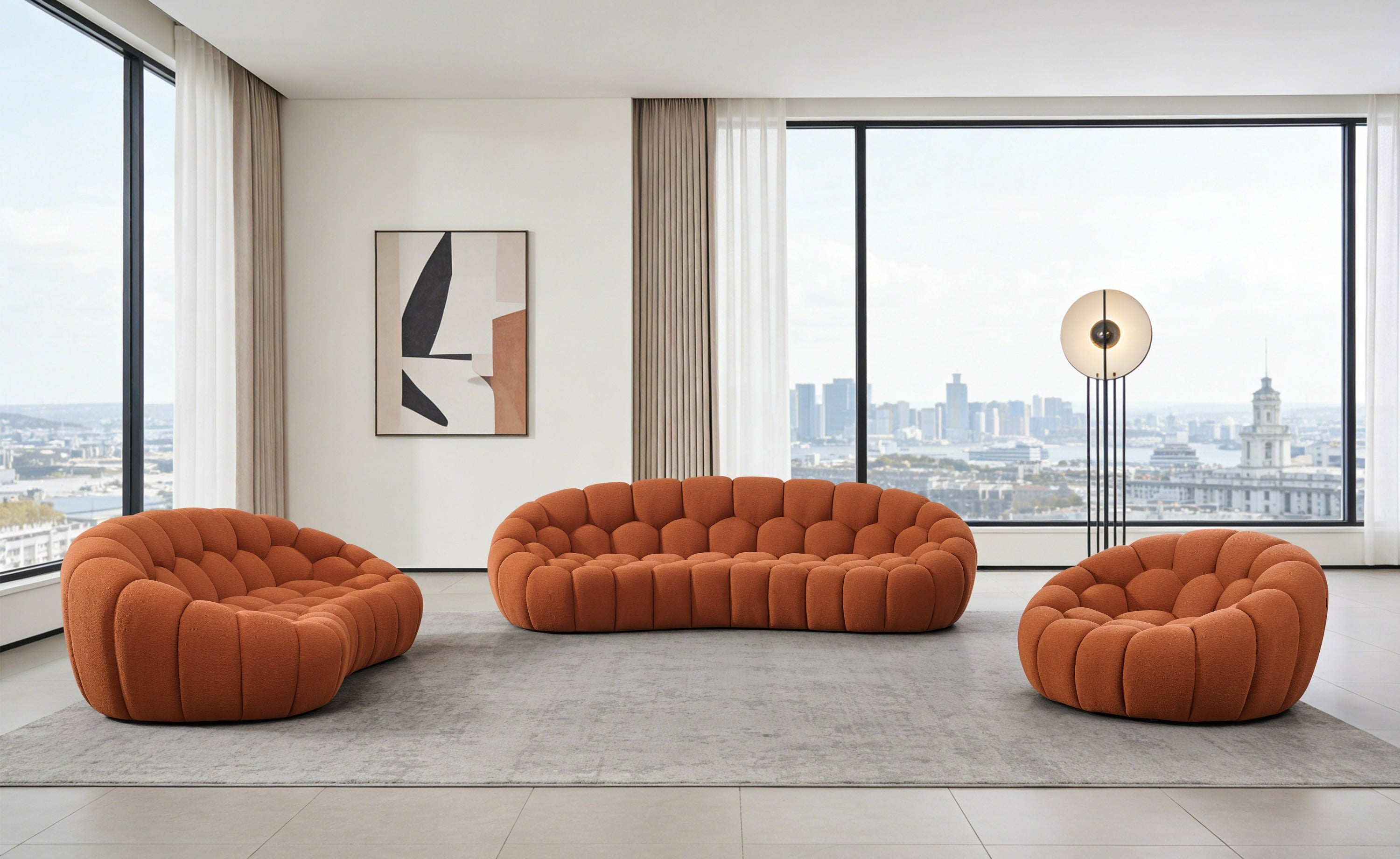 Yolonda Modern Curved Fabric Sofa