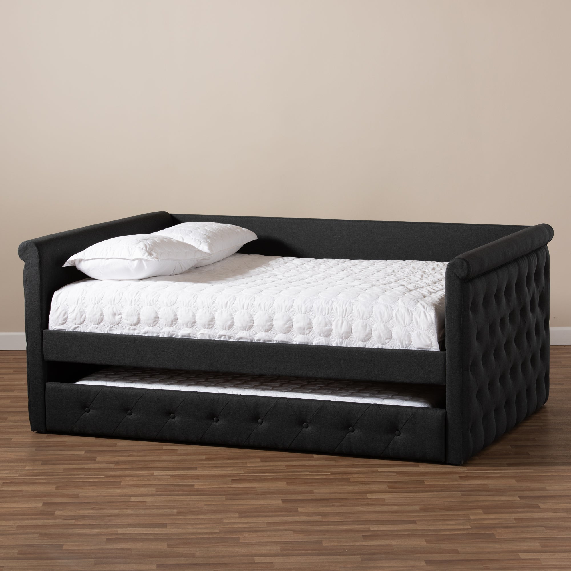 Alena Modern and Contemporary Dark Fabric Upholstered Daybed with Trundle