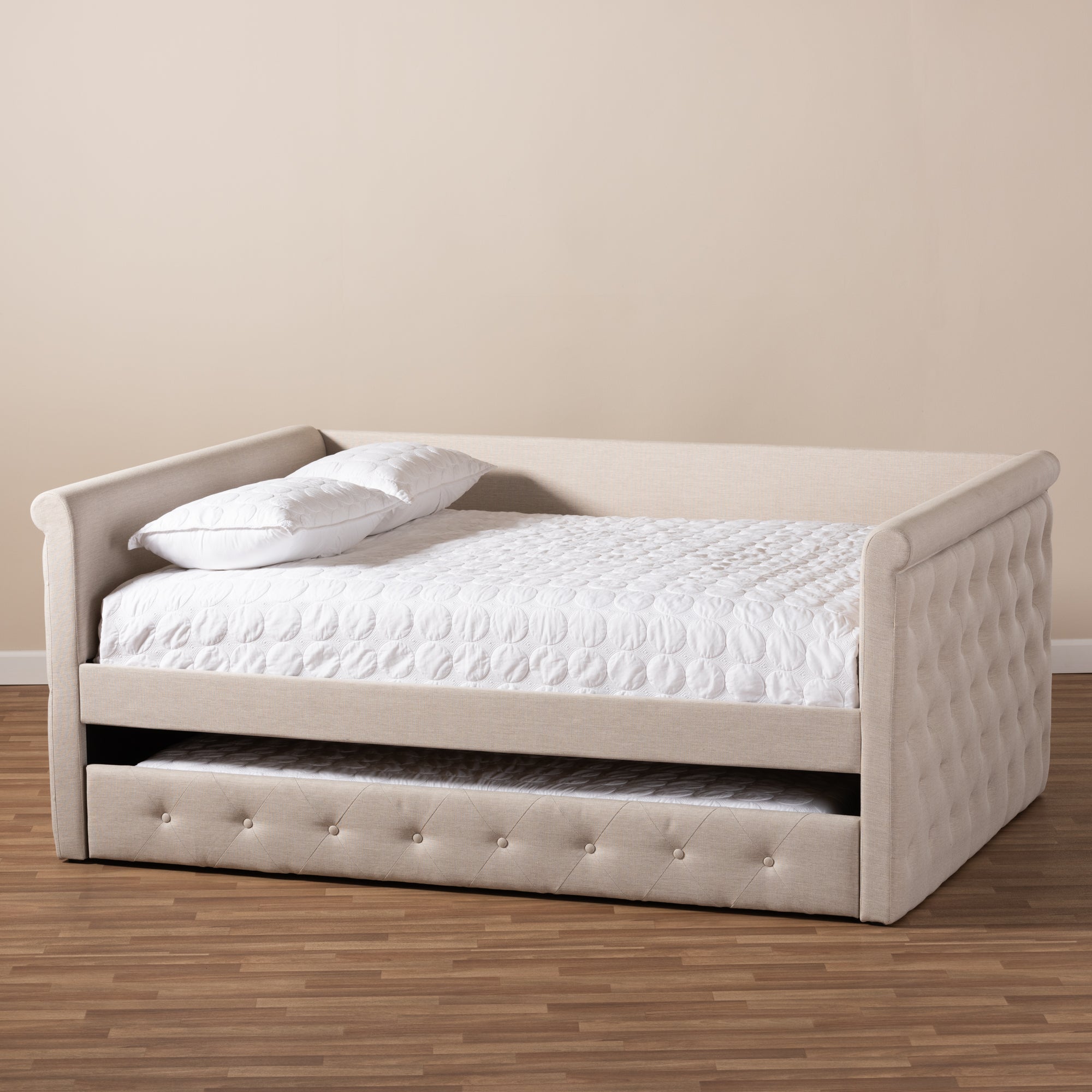 Alena Modern and Contemporary Light Fabric Upholstered Daybed with Trundle