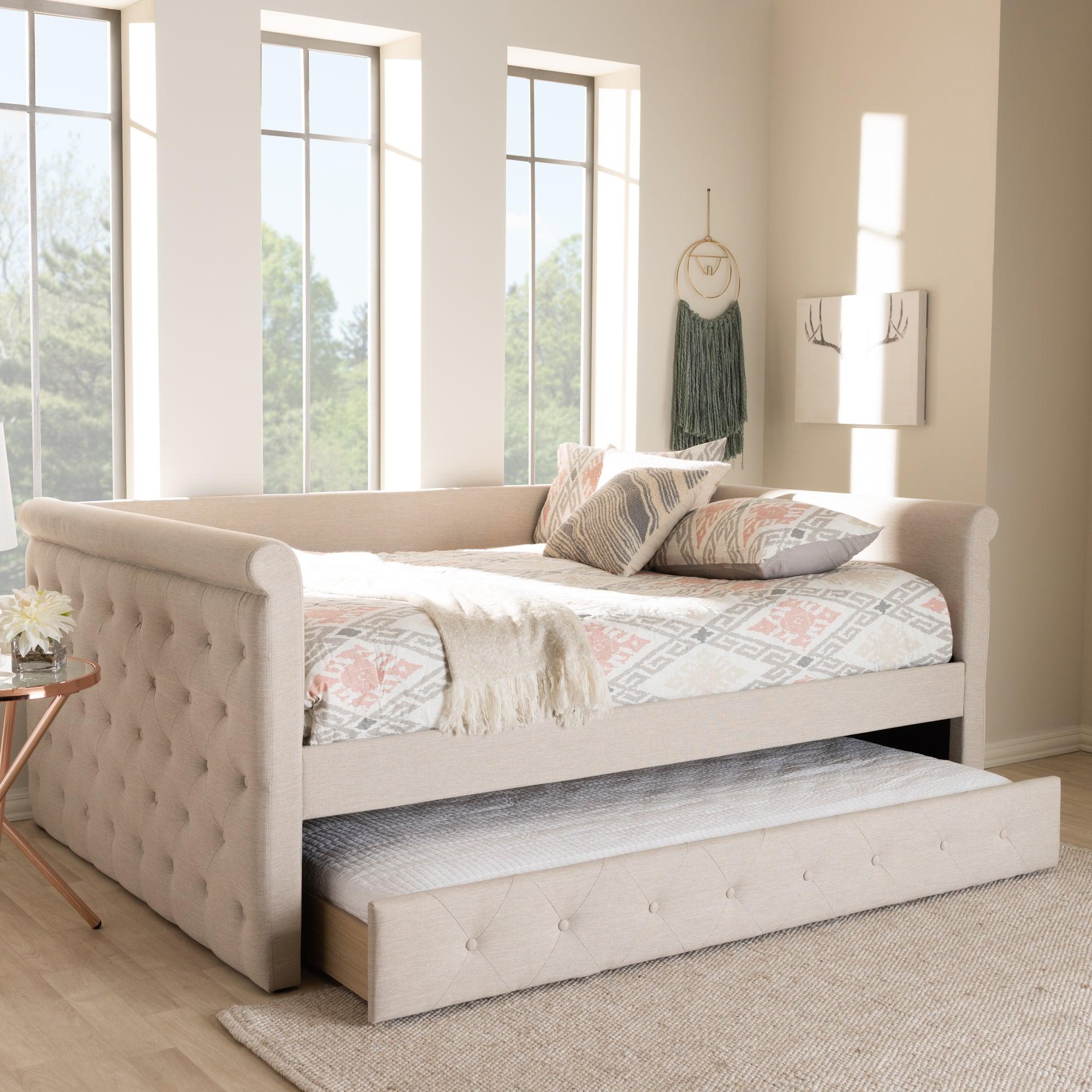 Alena Modern and Contemporary Light Fabric Upholstered Daybed with Trundle
