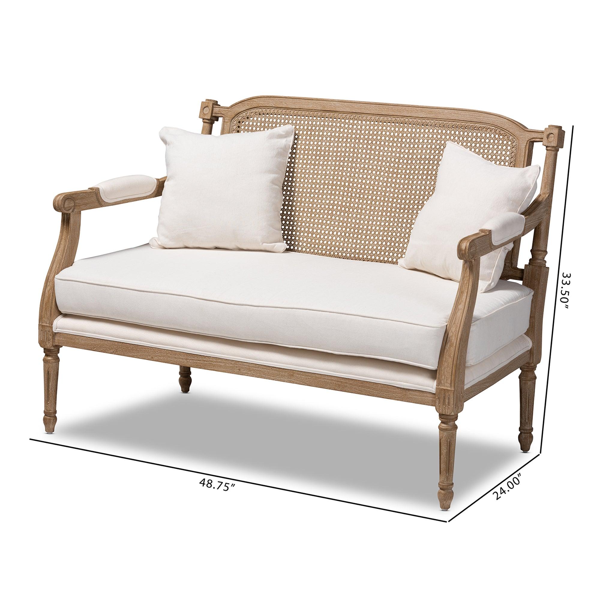 Clemence French Provincial Fabric Upholstered washed Wood Loveseat