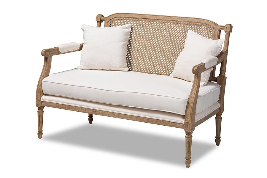 Clemence French Provincial Fabric Upholstered washed Wood Loveseat