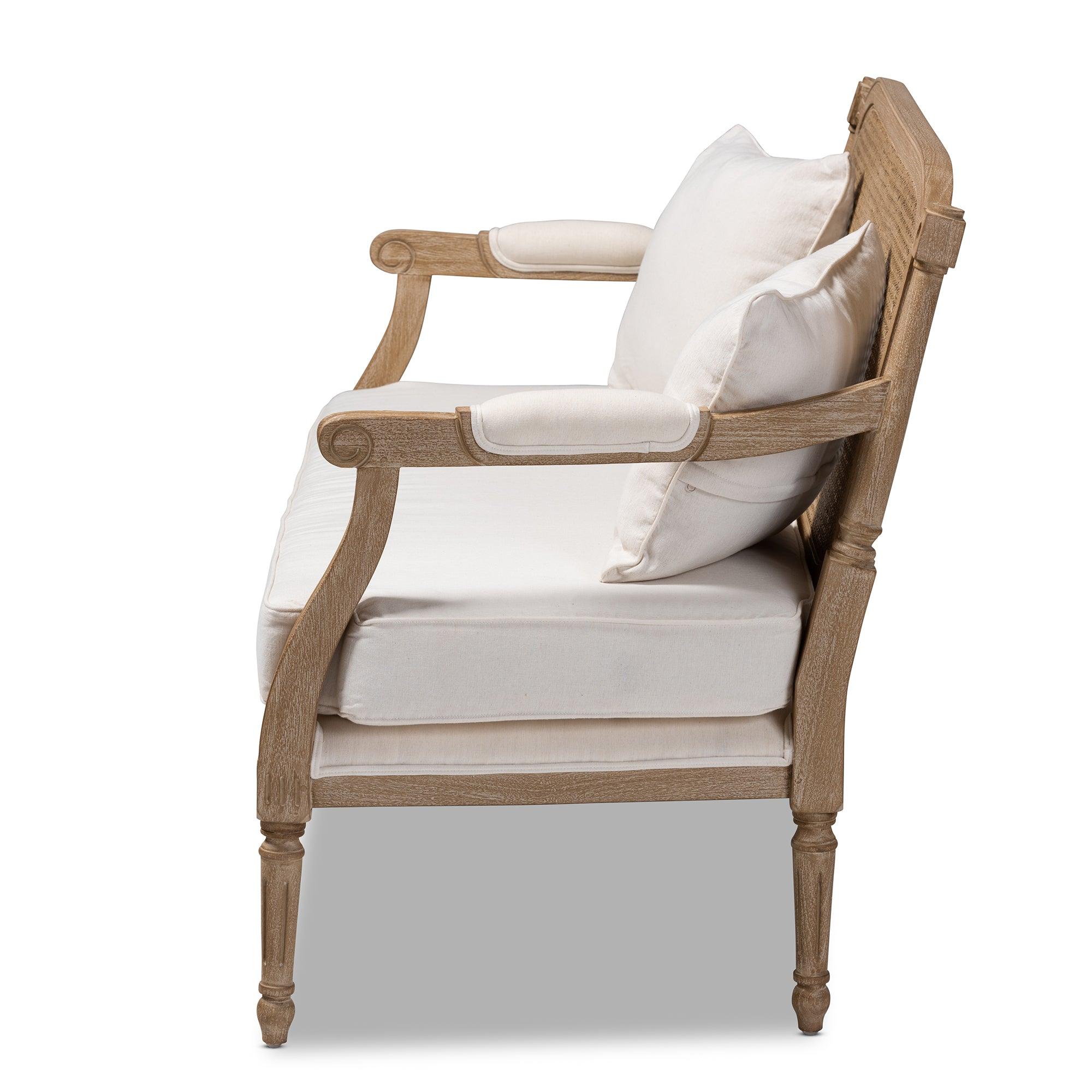 Clemence French Provincial Fabric Upholstered washed Wood Loveseat