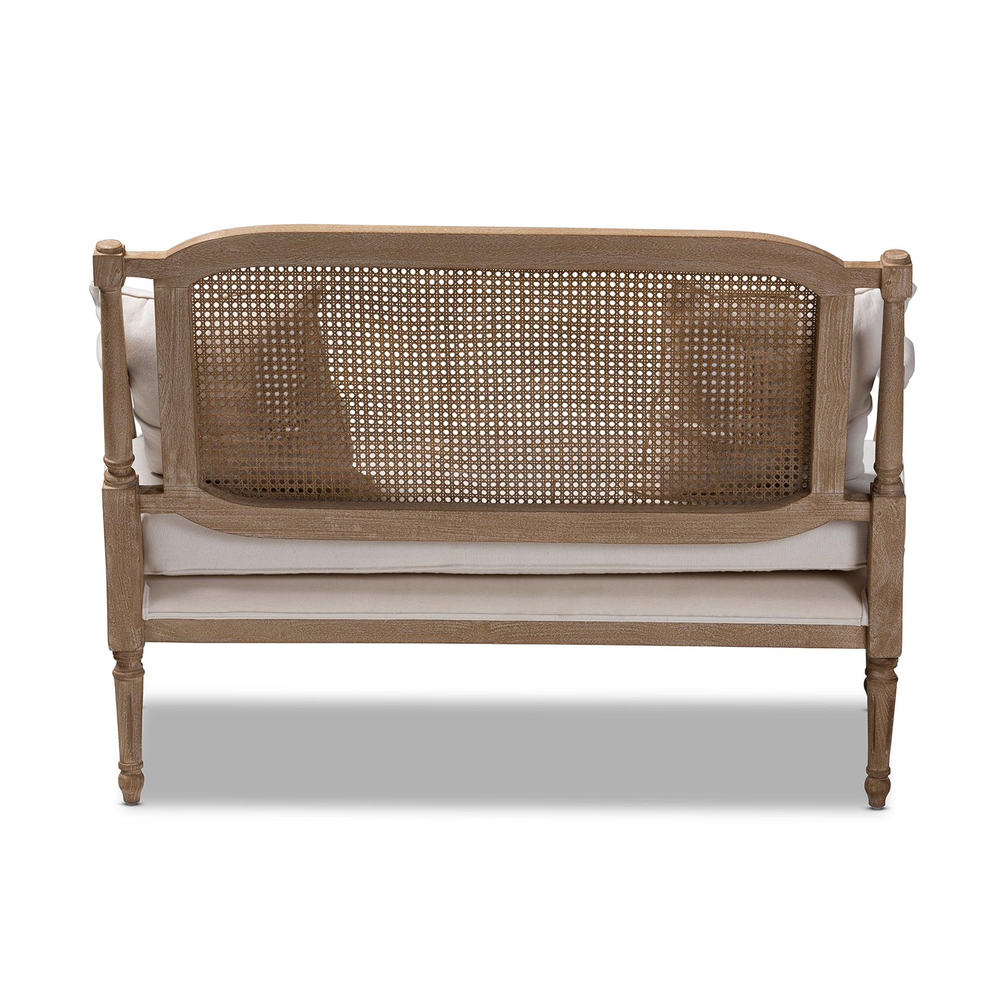 Clemence French Provincial Fabric Upholstered washed Wood Loveseat