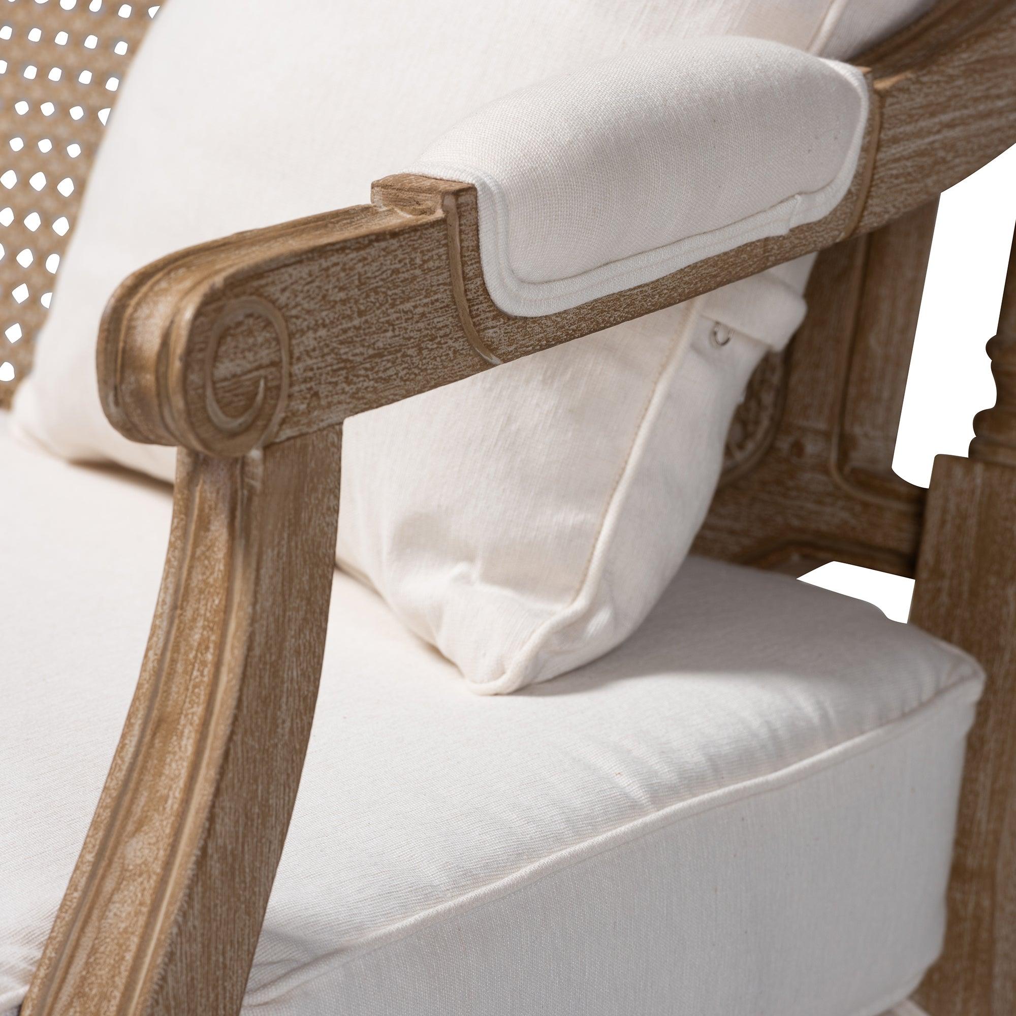 Clemence French Provincial Fabric Upholstered washed Wood Loveseat