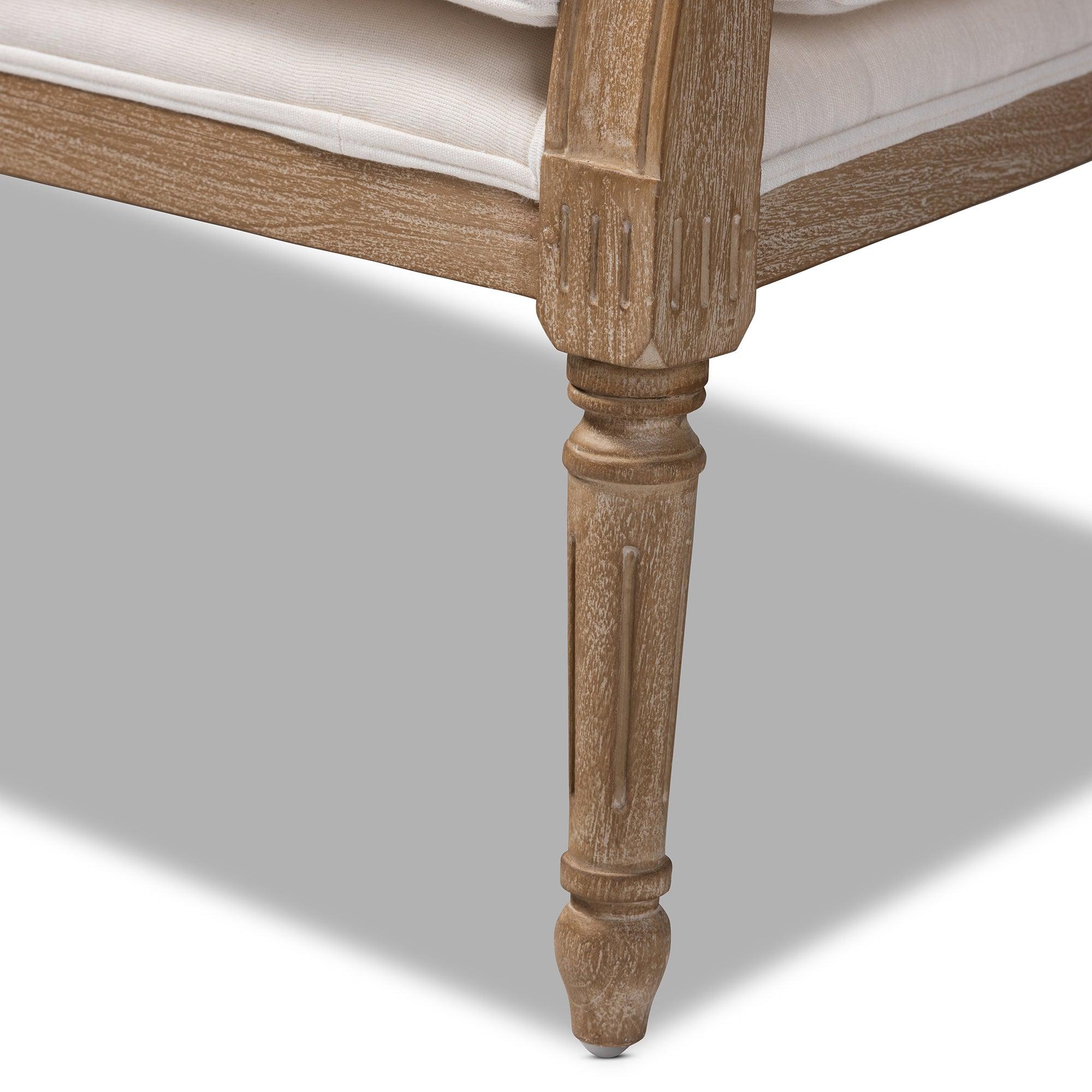 Clemence French Provincial Fabric Upholstered washed Wood Loveseat