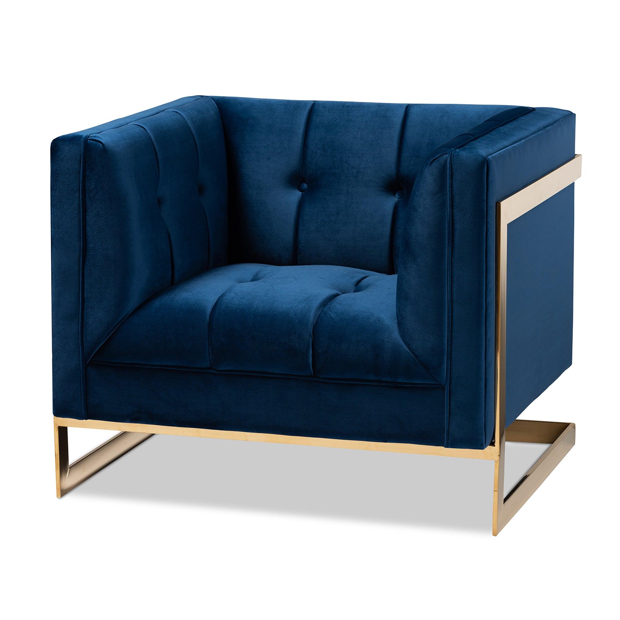 Ambra Glam and Luxe Royal Velvet Fabric Upholstered and Button Tufted Armchair