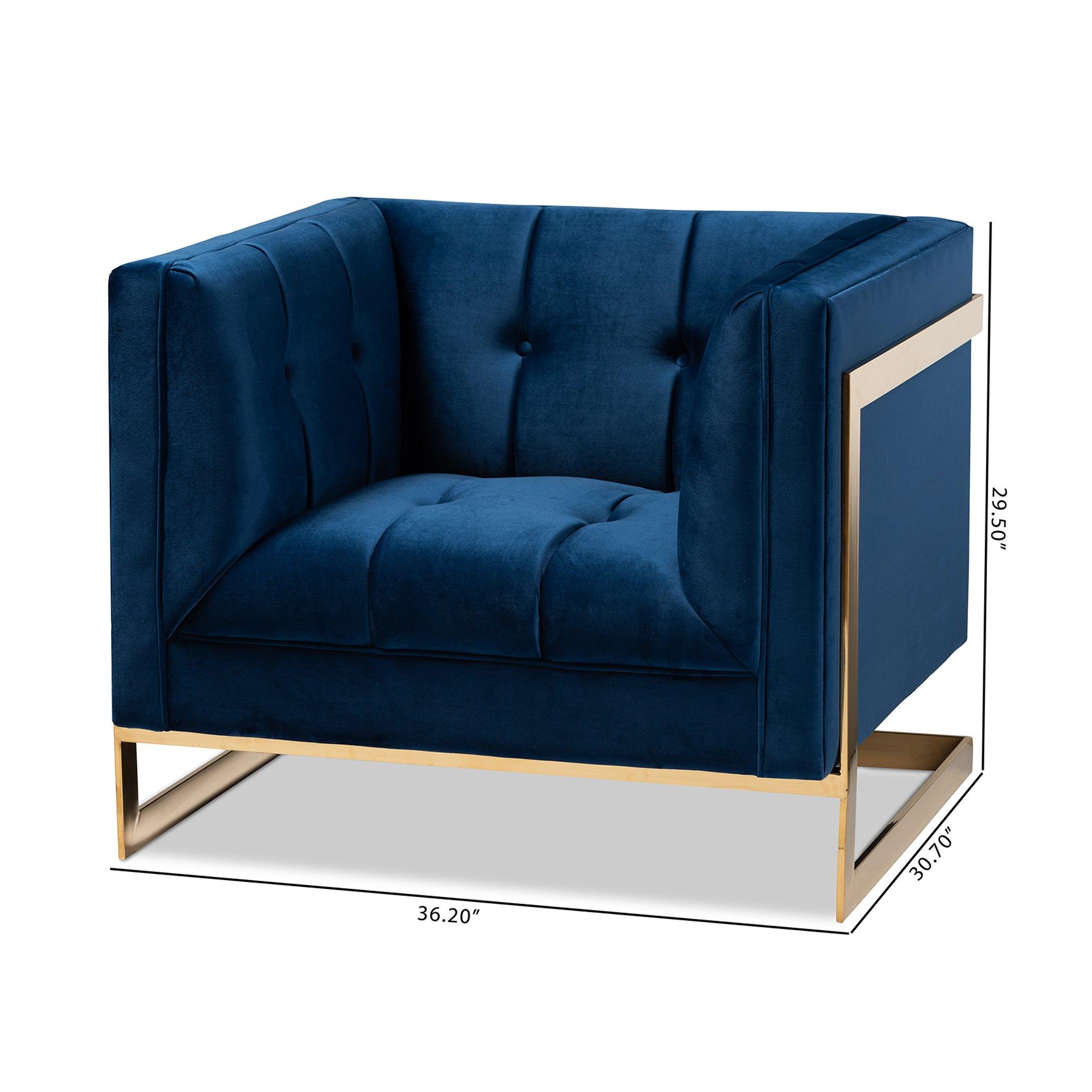 Ambra Glam and Luxe Royal Velvet Fabric Upholstered and Button Tufted Armchair