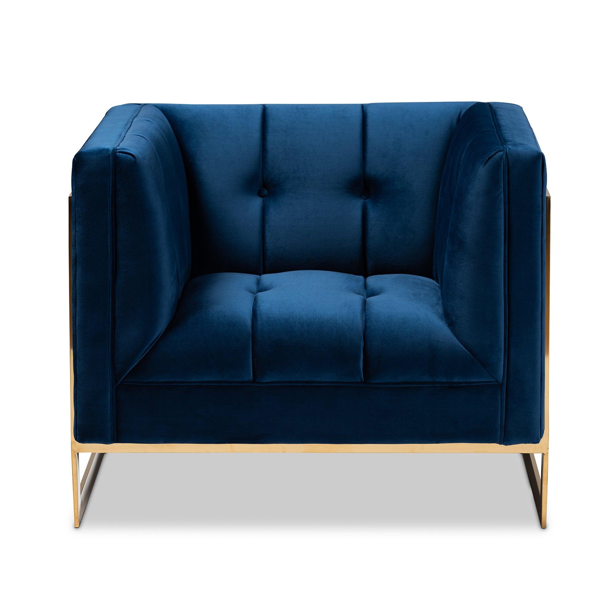Ambra Glam and Luxe Royal Velvet Fabric Upholstered and Button Tufted Armchair
