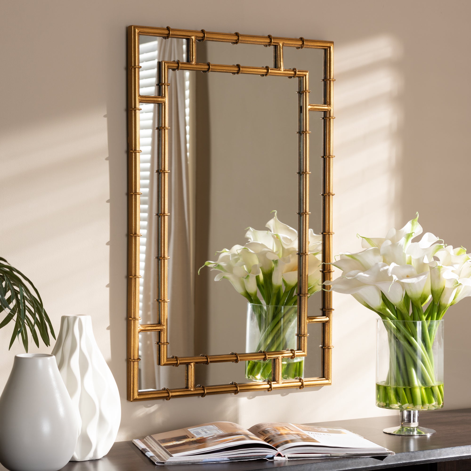 Adra Modern and Contemporary Finished Bamboo Accent Wall Mirror
