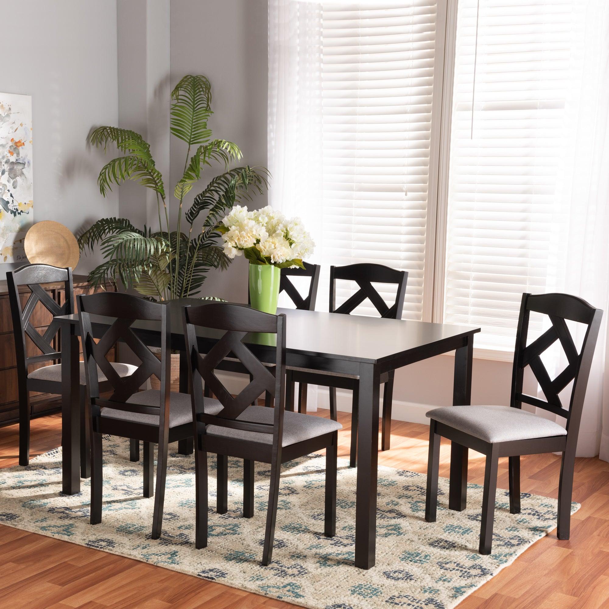 Ruth Modern Transitional Fabric Upholstered and Finished Wood 7-Piece Dining Set
