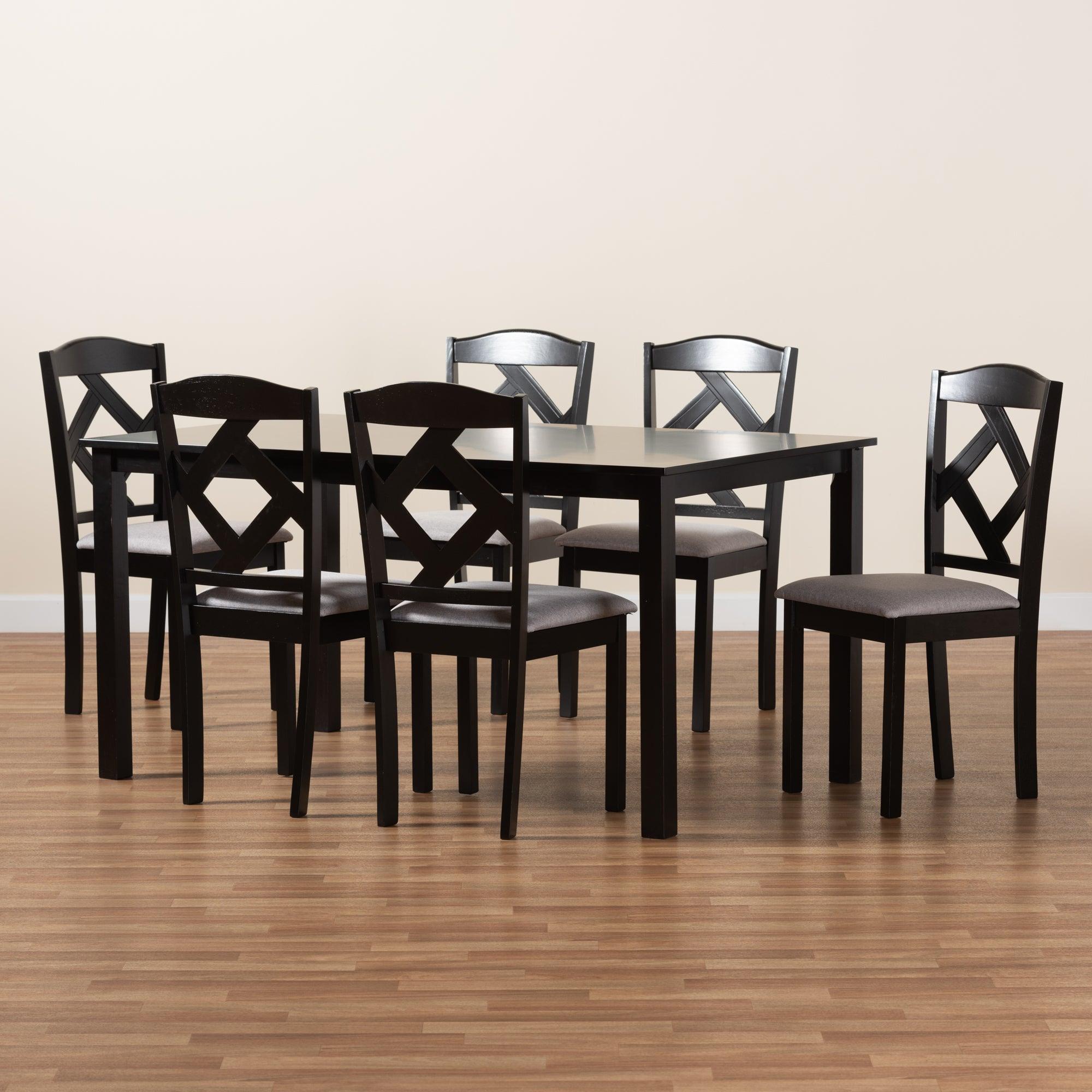 Ruth Modern Transitional Fabric Upholstered and Finished Wood 7-Piece Dining Set