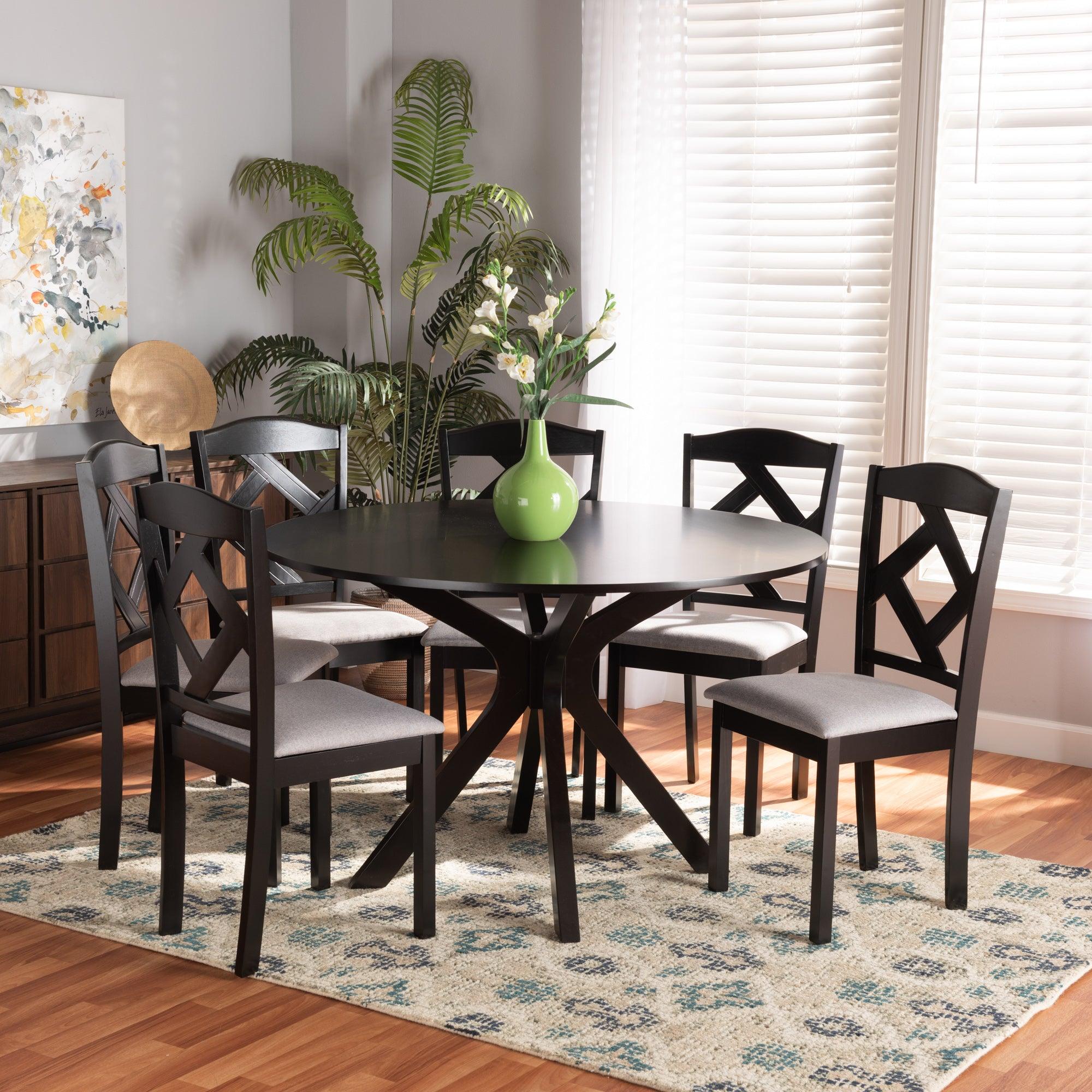 Carlin Modern Transitional Fabric Upholstered and Finished Wood 7-Piece Dining Set