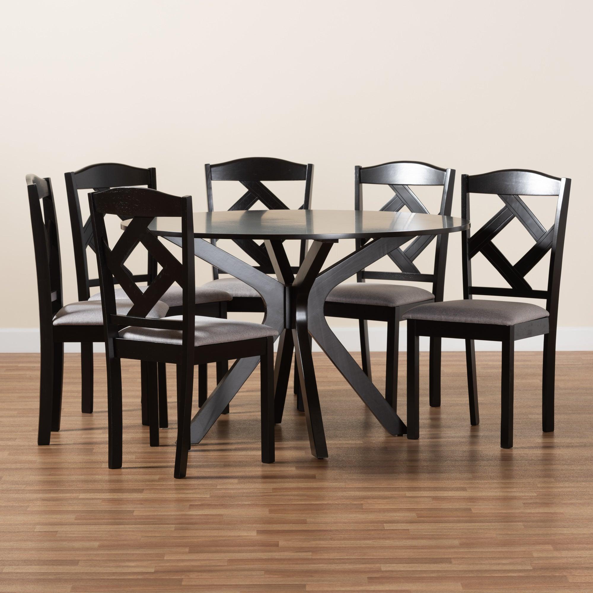 Carlin Modern Transitional Fabric Upholstered and Finished Wood 7-Piece Dining Set