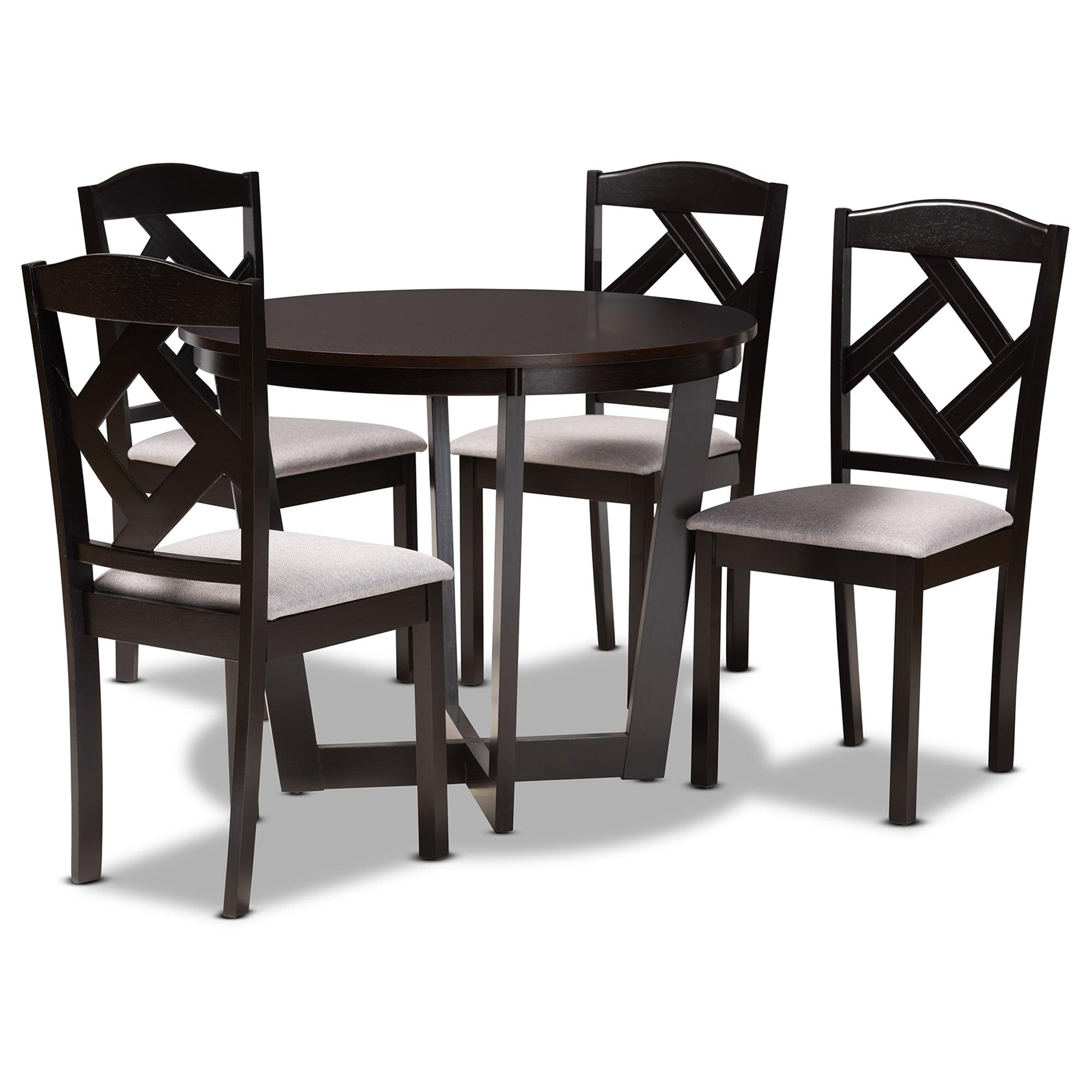 Morigan Modern Transitional Fabric Upholstered and Finished Wood 5-Piece Dining Set