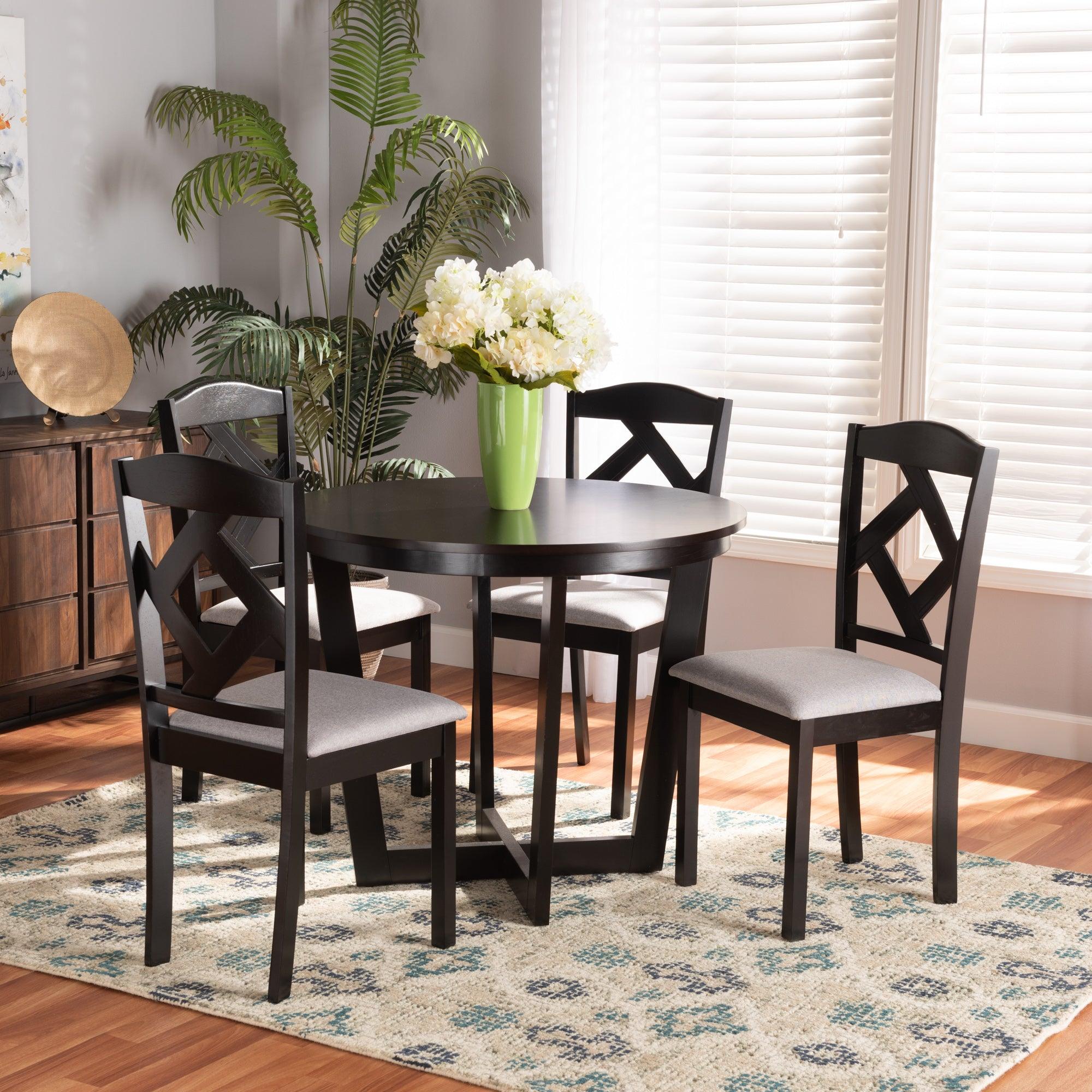 Morigan Modern Transitional Fabric Upholstered and Finished Wood 5-Piece Dining Set
