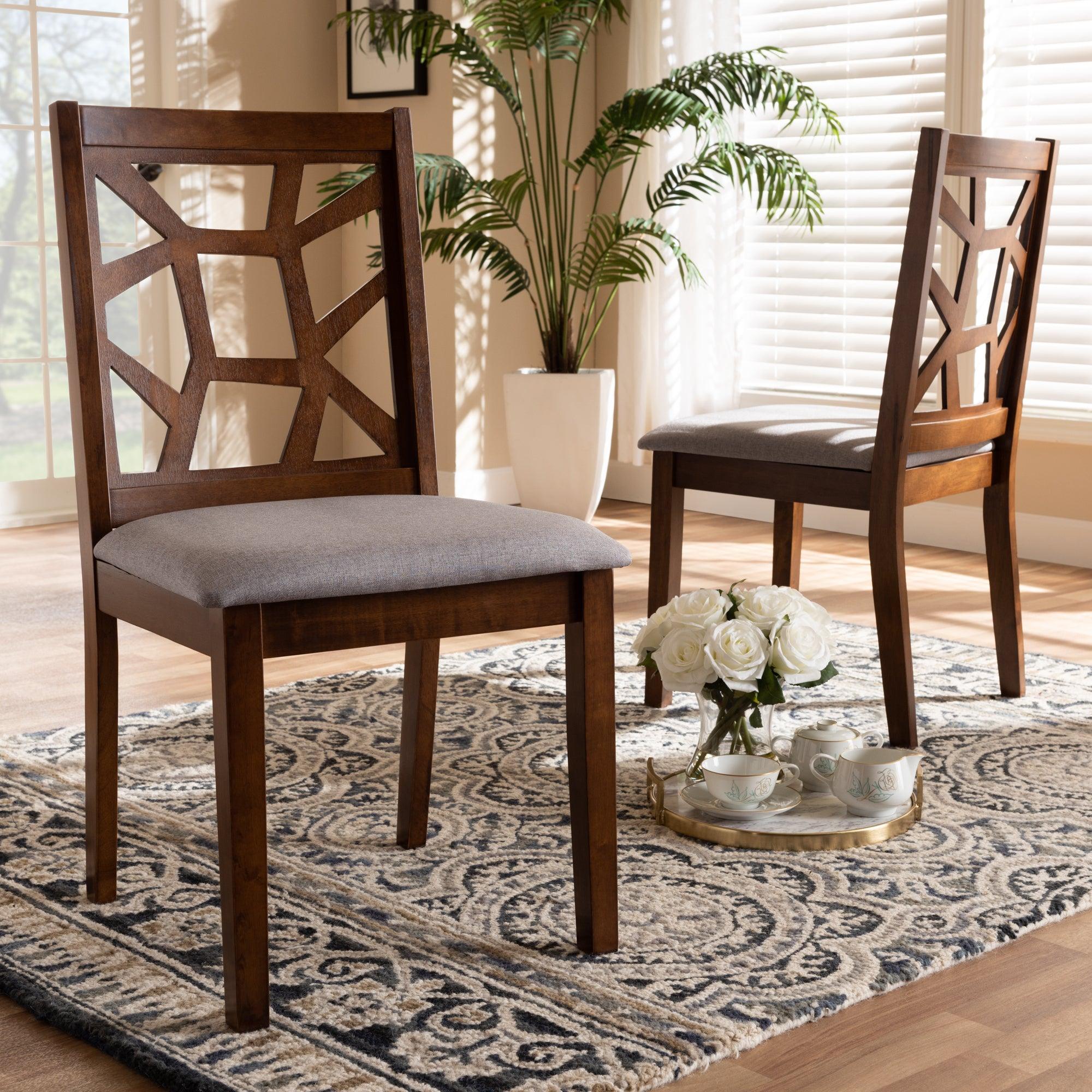 Abilene Mid-Century Fabric Upholstered and Finished Dining Chair Set of 2