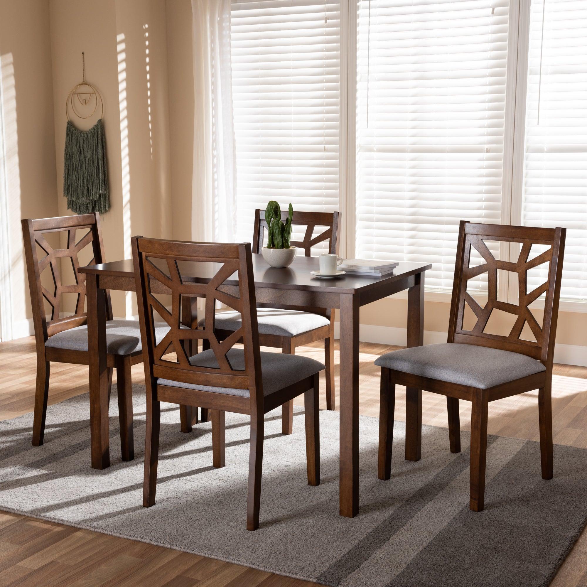 Abilene Mid-Century Finished and Fabric Upholstered 5-Piece Dining Set