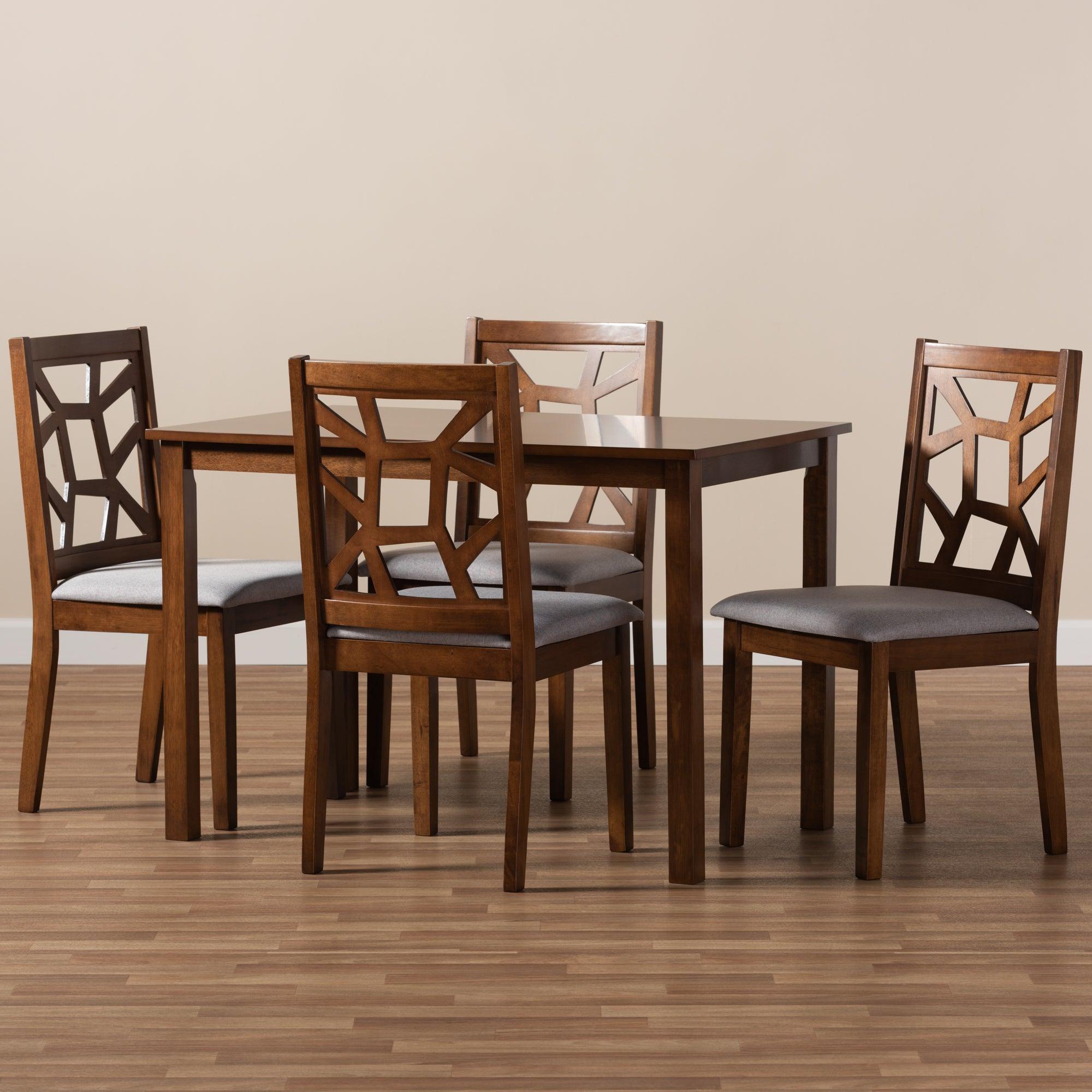 Abilene Mid-Century Finished and Fabric Upholstered 5-Piece Dining Set