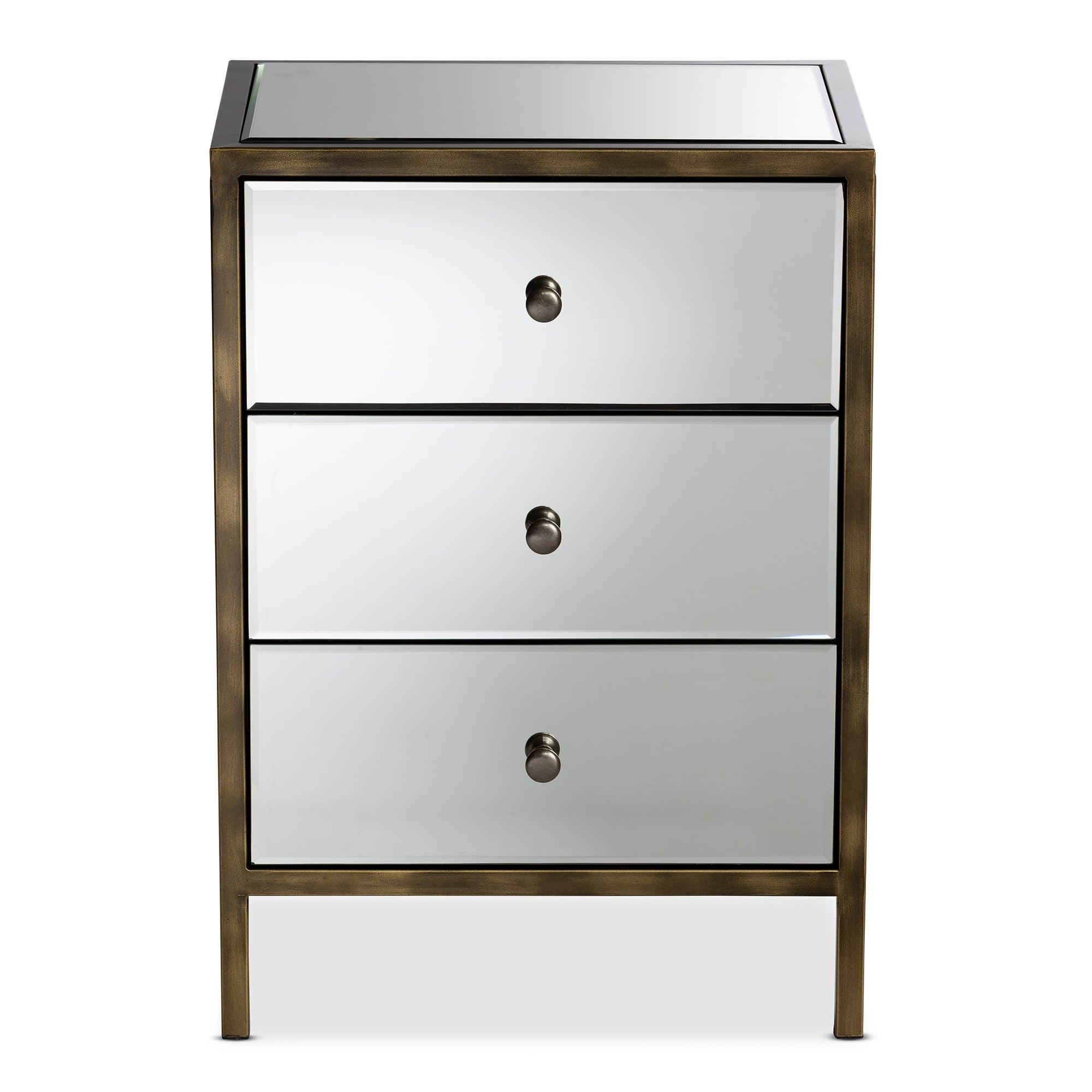 Nouria Modern and Contemporary Hollywood Regency Glamour Style Mirrored 3-Drawer End Table