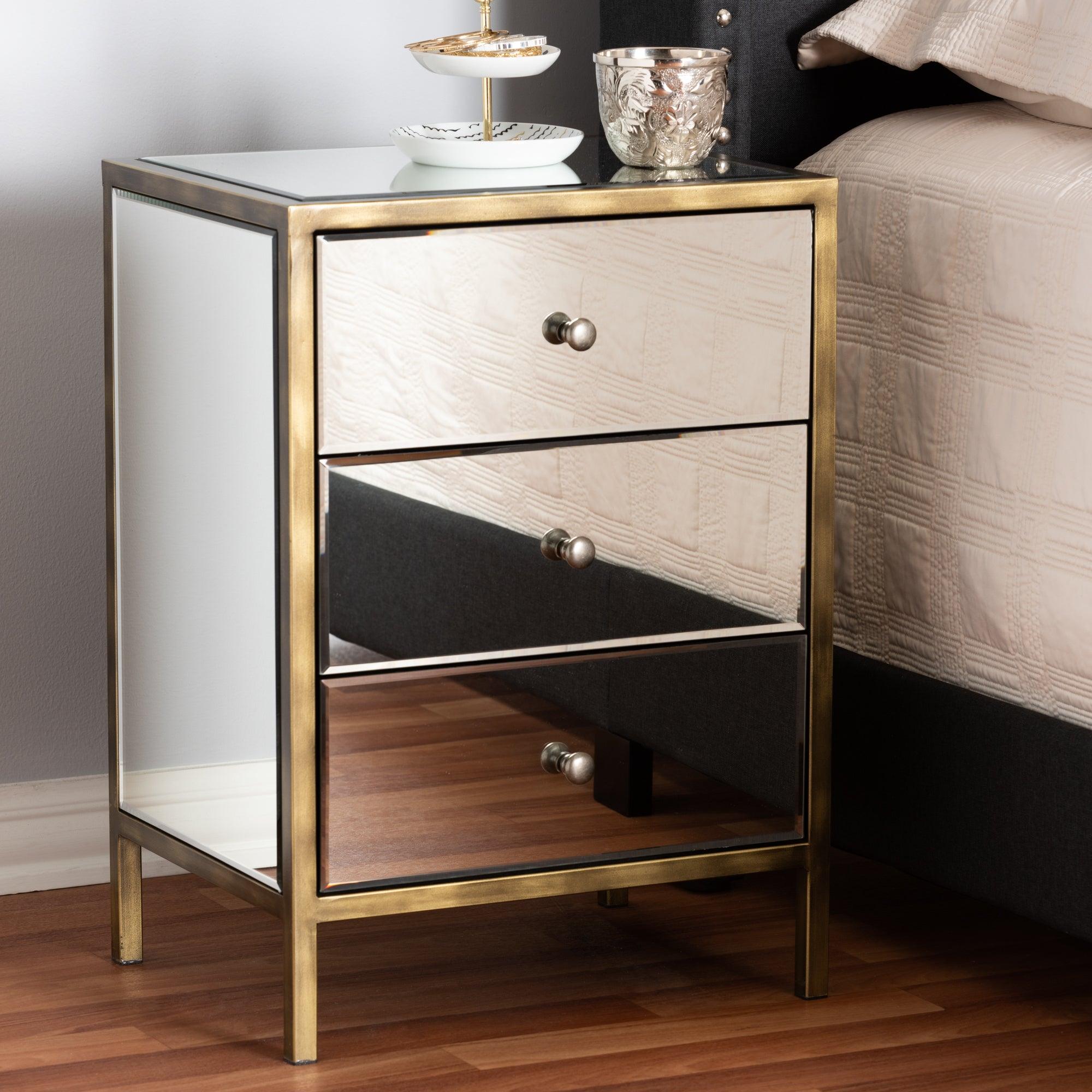 Nouria Modern and Contemporary Hollywood Regency Glamour Style Mirrored 3-Drawer End Table