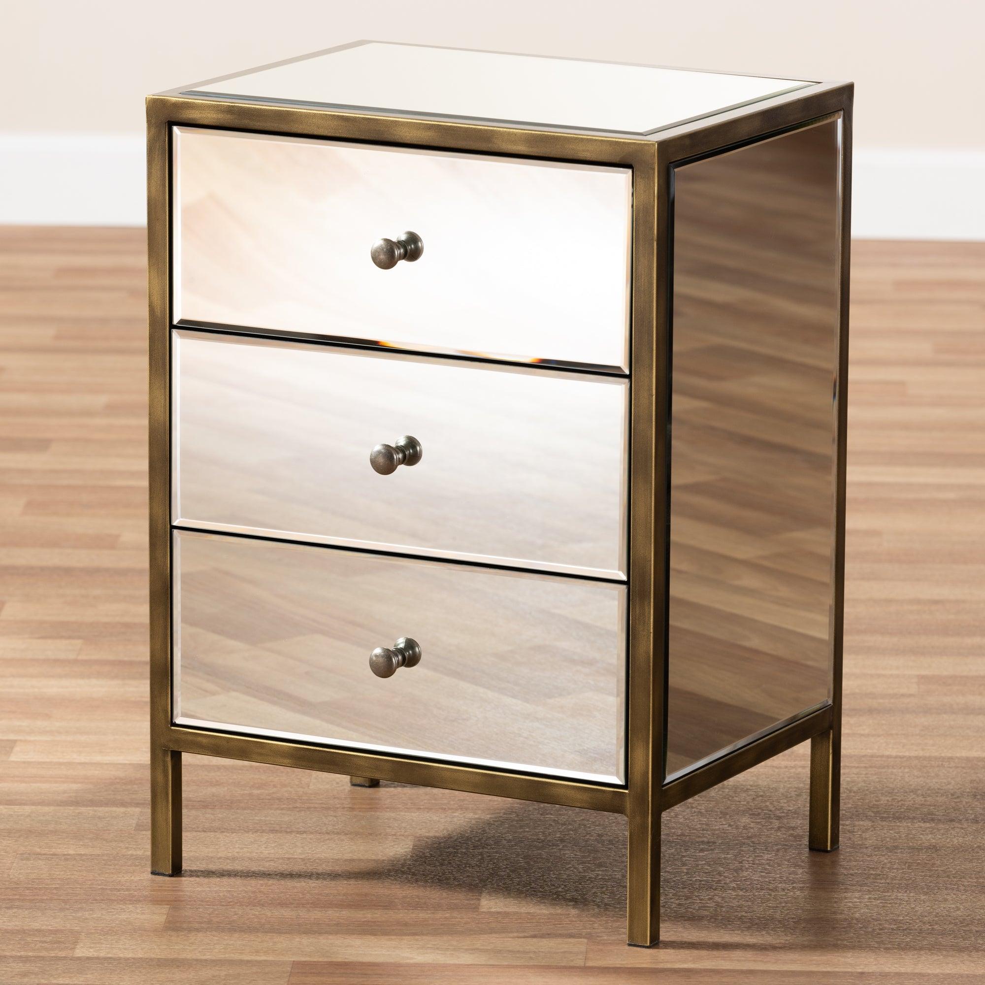 Nouria Modern and Contemporary Hollywood Regency Glamour Style Mirrored 3-Drawer End Table