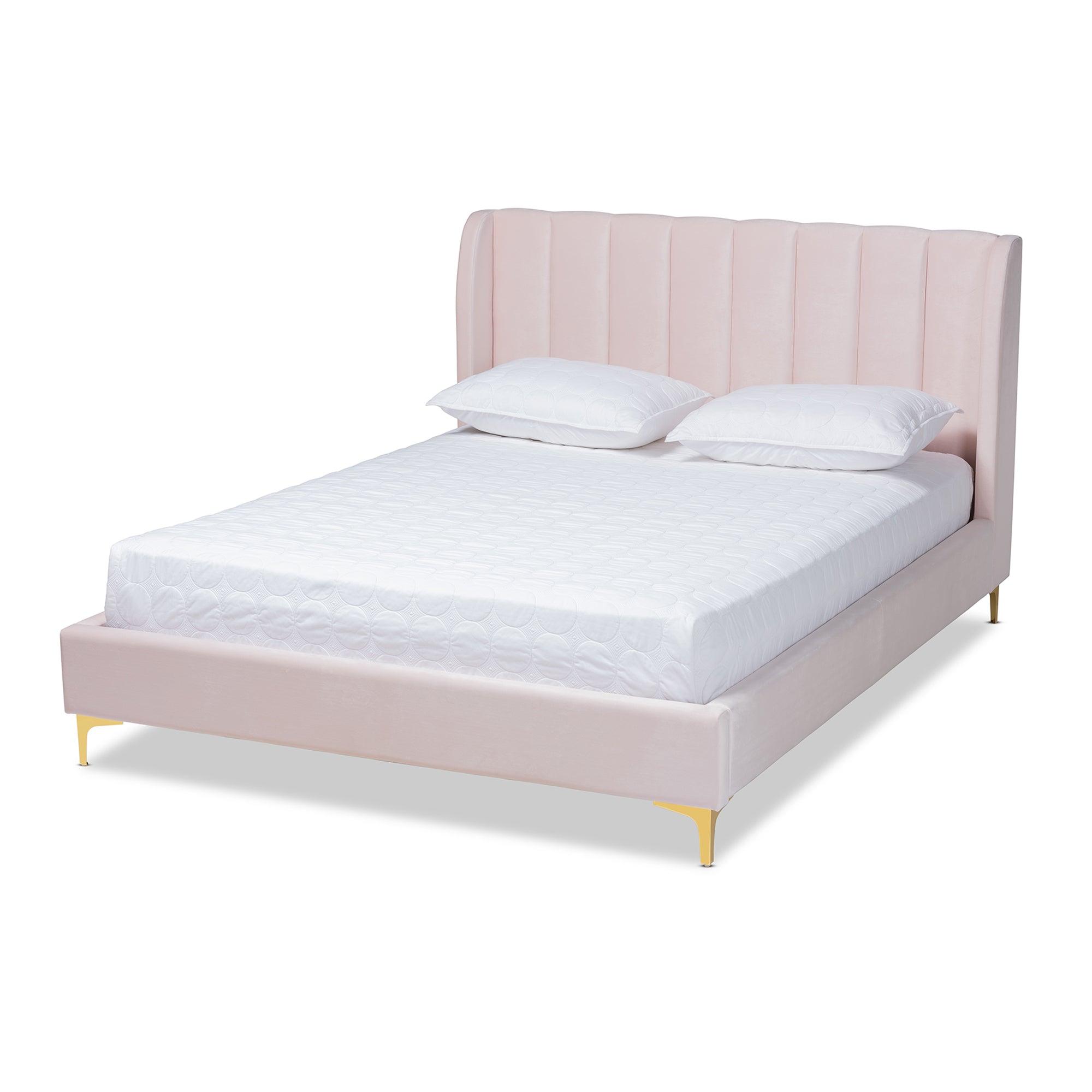 Saverio Glam and Luxe Light Velvet Fabric Upholstered Platform Bed